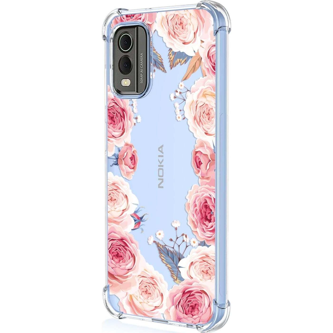 Funda TPU Floral Rosa para Nokia C32 4G - Protección Antichoque