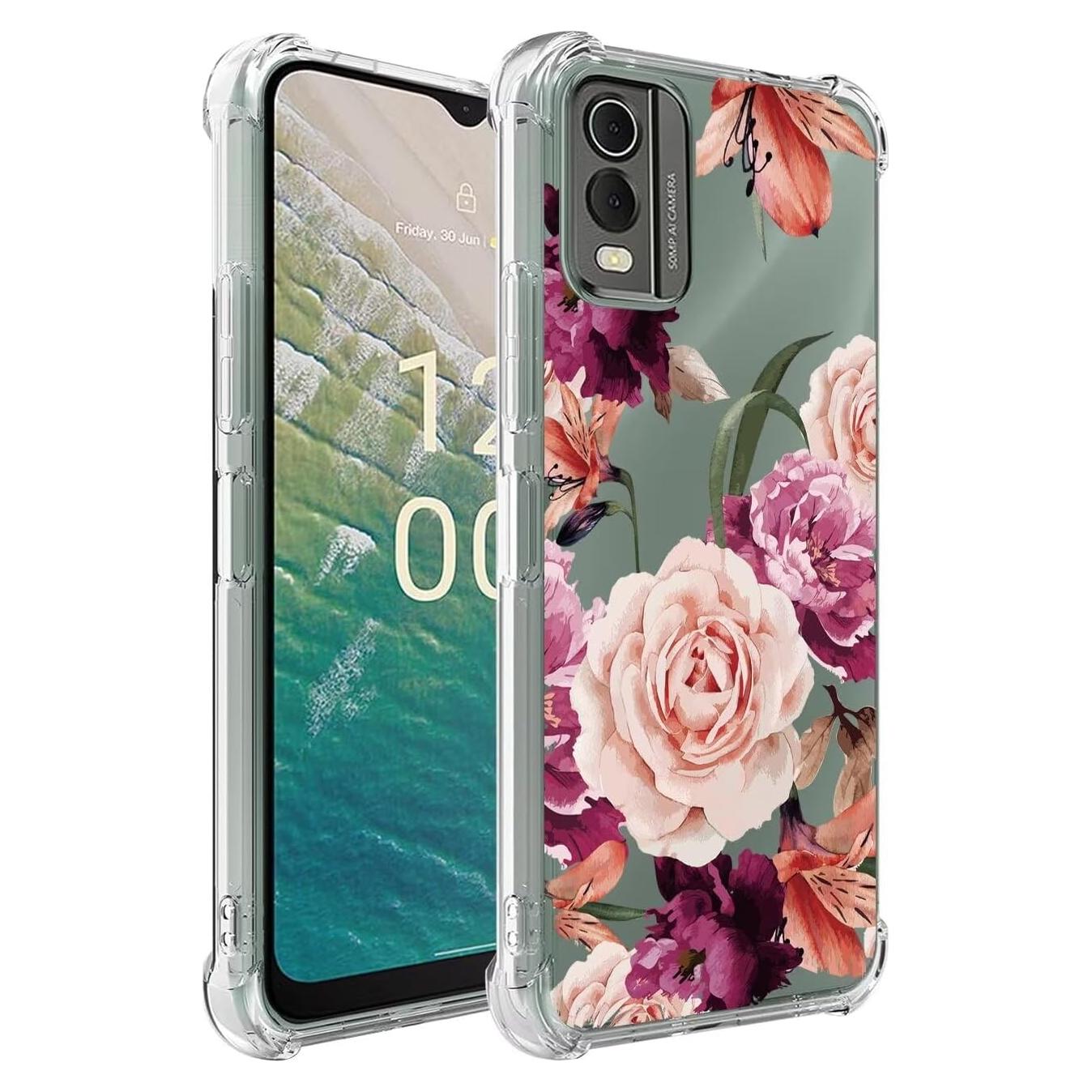 Funda protectora TPU Nokia C32 - Floral Púrpura delgada