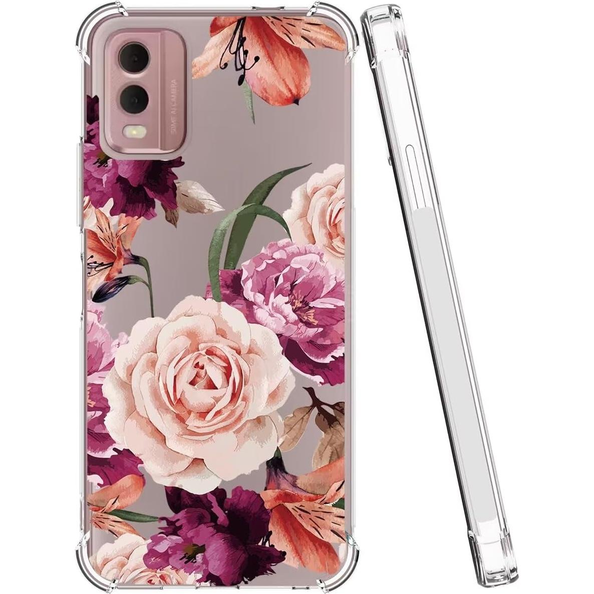 Funda protectora TPU Nokia C32 - Floral Púrpura delgada