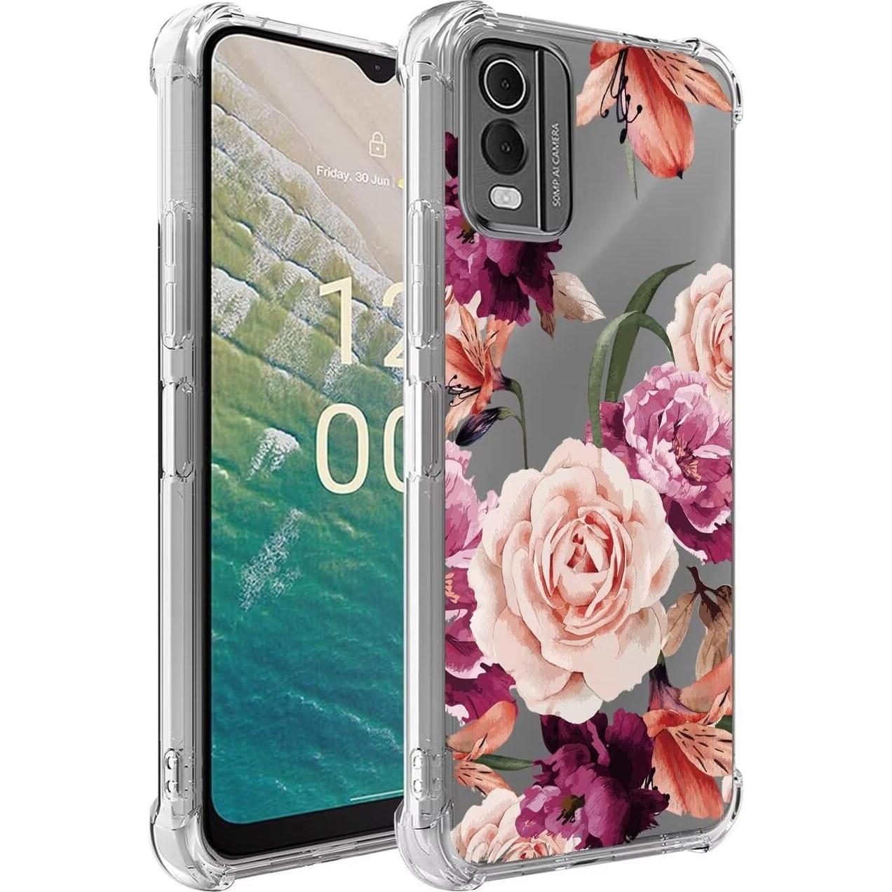 Funda protectora TPU Nokia C32 - Floral Púrpura delgada