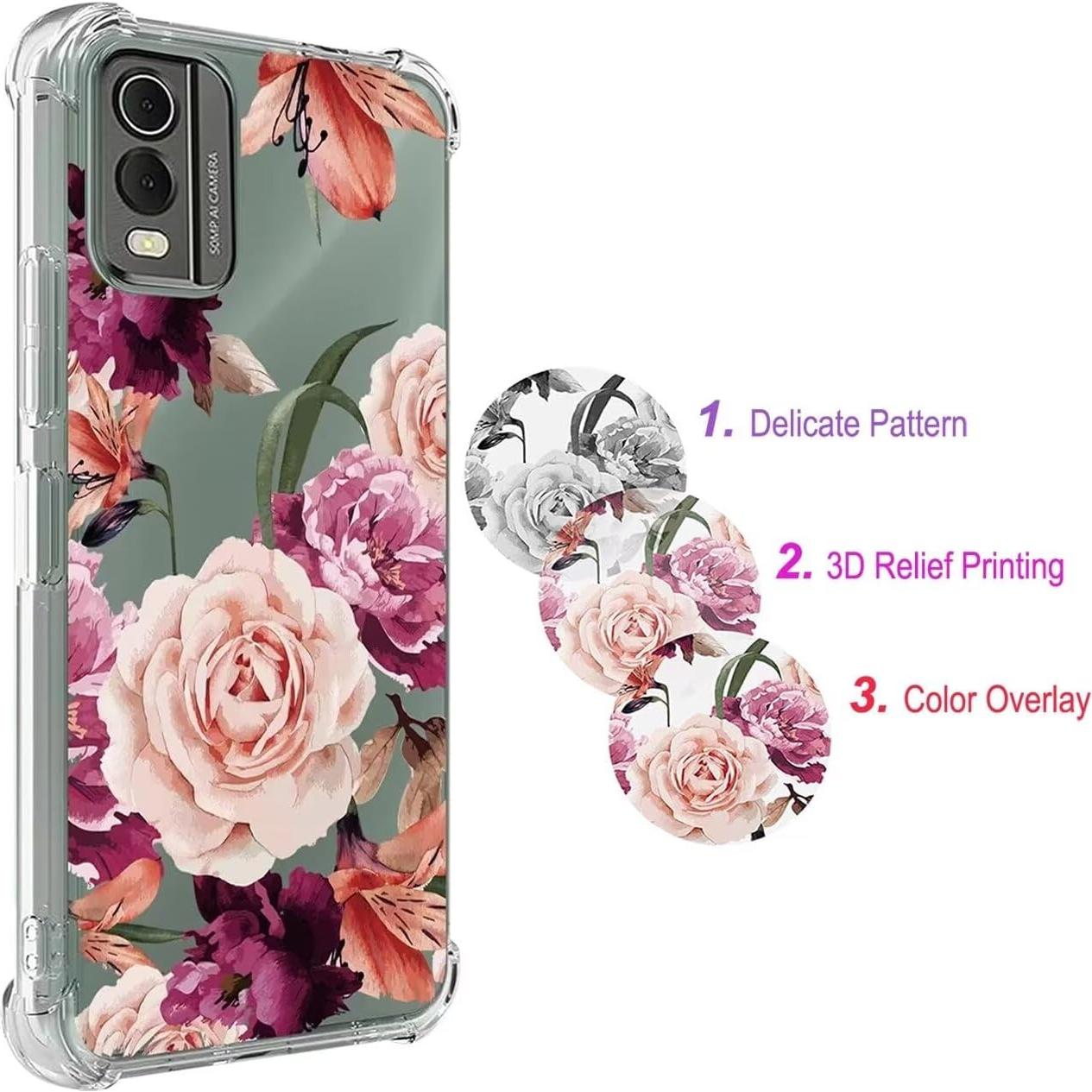 Funda protectora TPU Nokia C32 - Floral Púrpura delgada