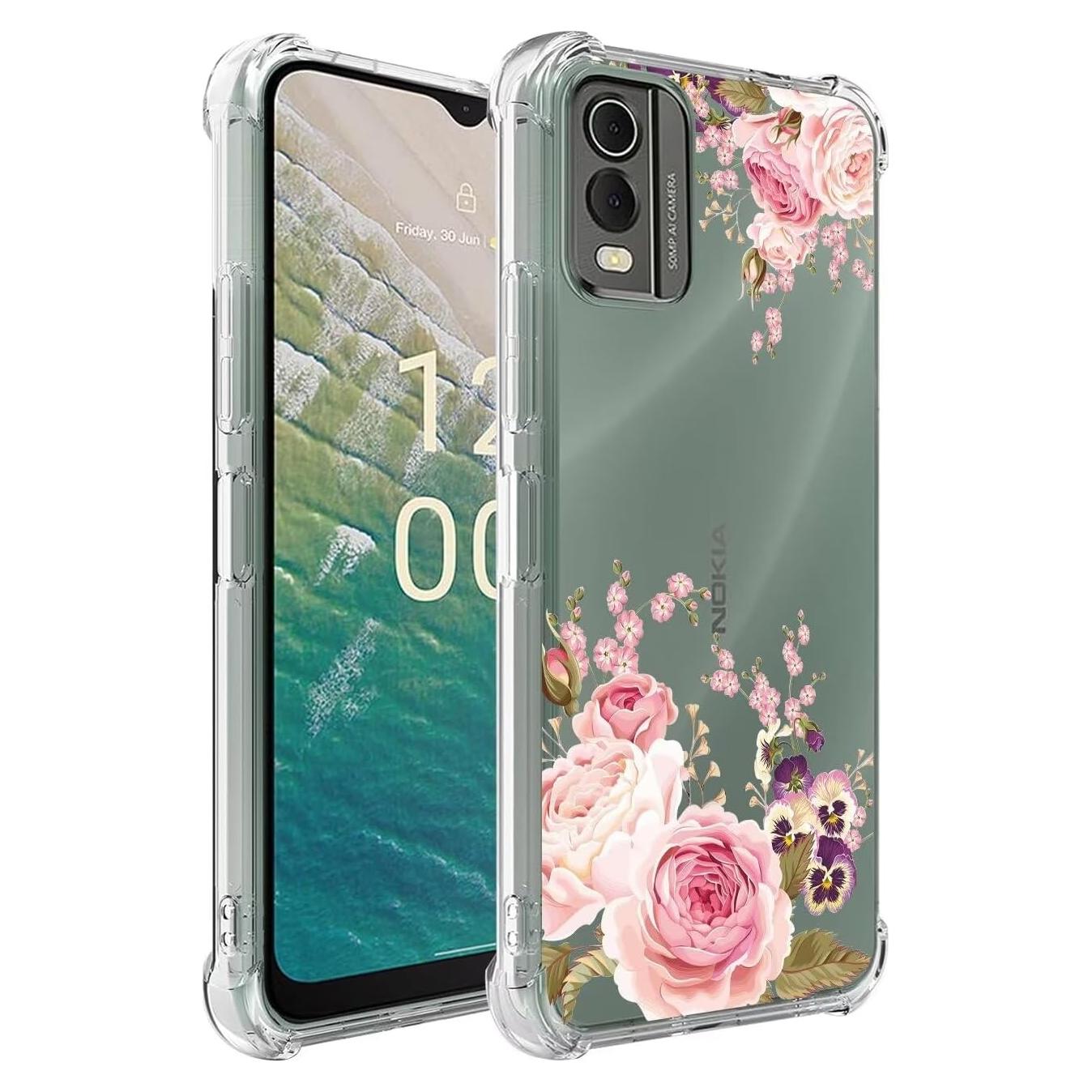 Funda TPU Rosa Floral para Nokia C32 6.5" - Protección Premium