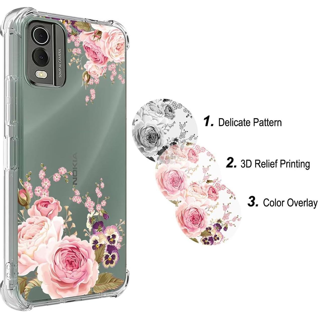 Funda TPU Rosa Floral para Nokia C32 6.5" - Protección Premium