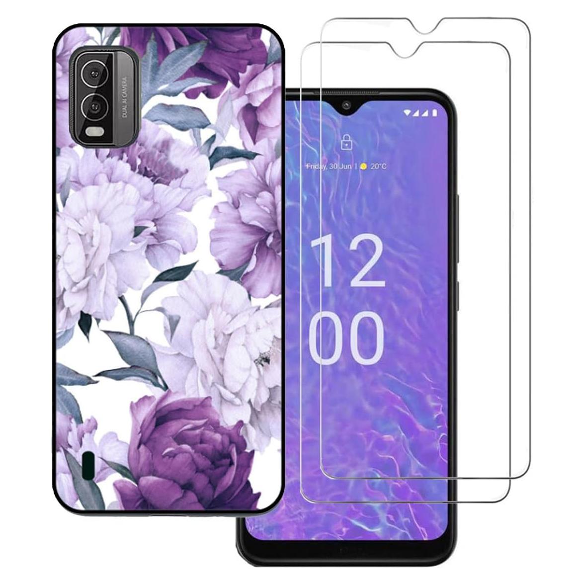 Funda TPU Flexible con Pintura Flores + 2 Protectores Cristal Nokia C210