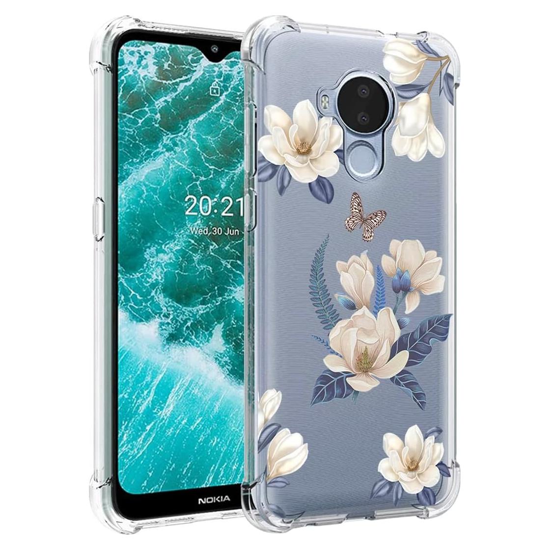 Funda protectora TPU para Nokia C30 - Flor blanca - Delgado