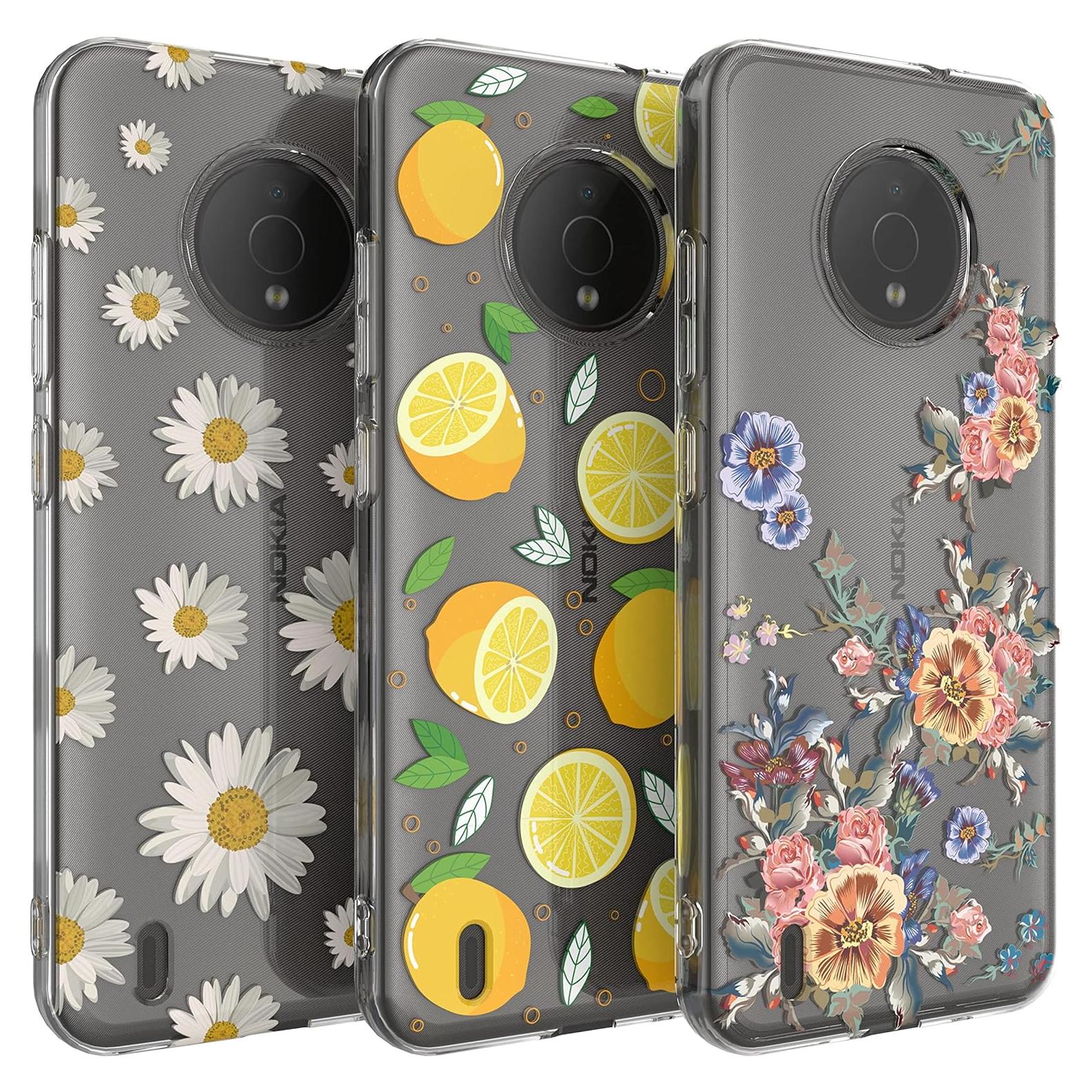 Funda TPU Suave para Nokia C200 - Paquete de 3, Floral Limón
