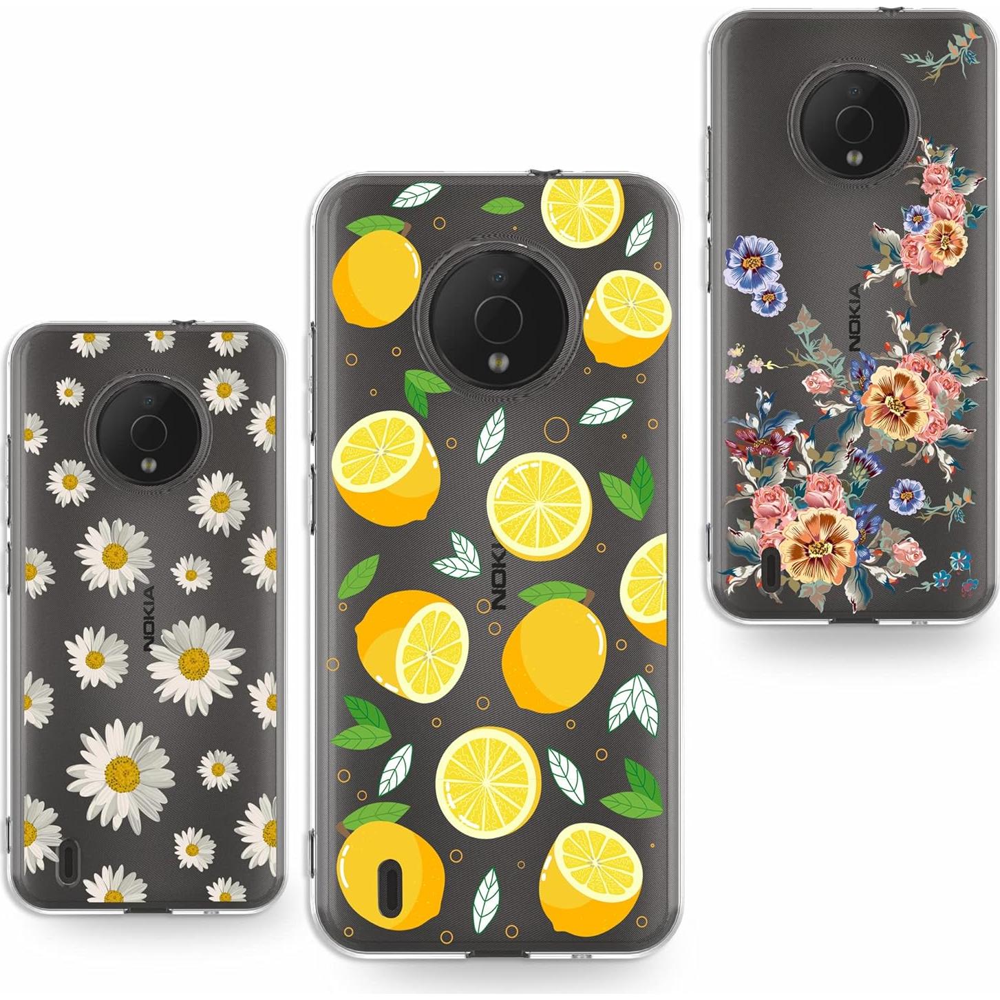 Funda TPU Suave para Nokia C200 - Paquete de 3, Floral Limón
