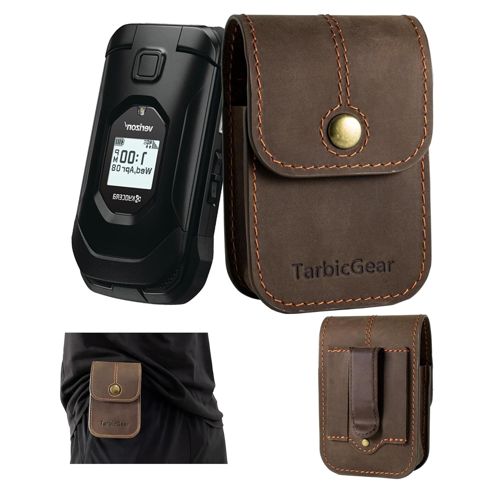 Funda de cuero plegable TarbicGear para teléfonos - Marrón