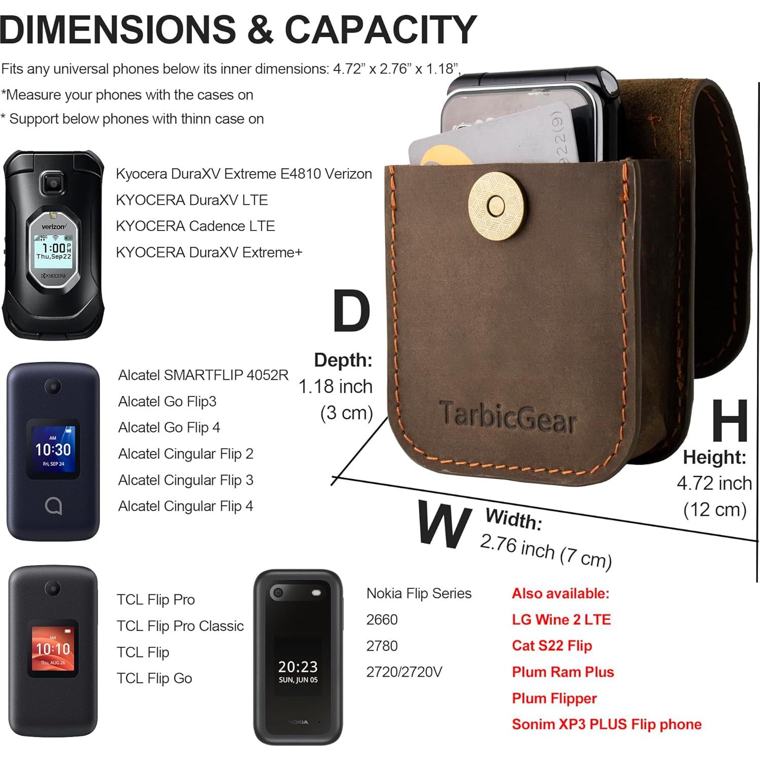 Funda de cuero plegable TarbicGear para teléfonos - Marrón