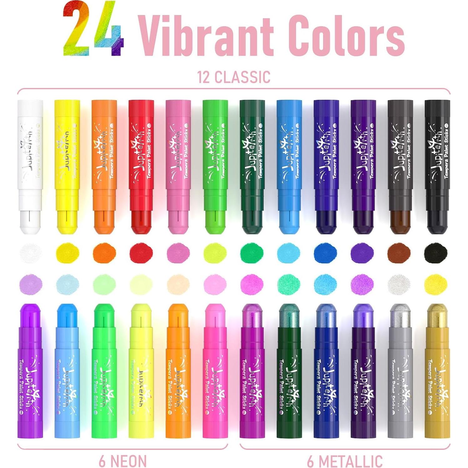 Palitos de Pintura Tempera JUPITEARTH 24 Colores No Tóxicos