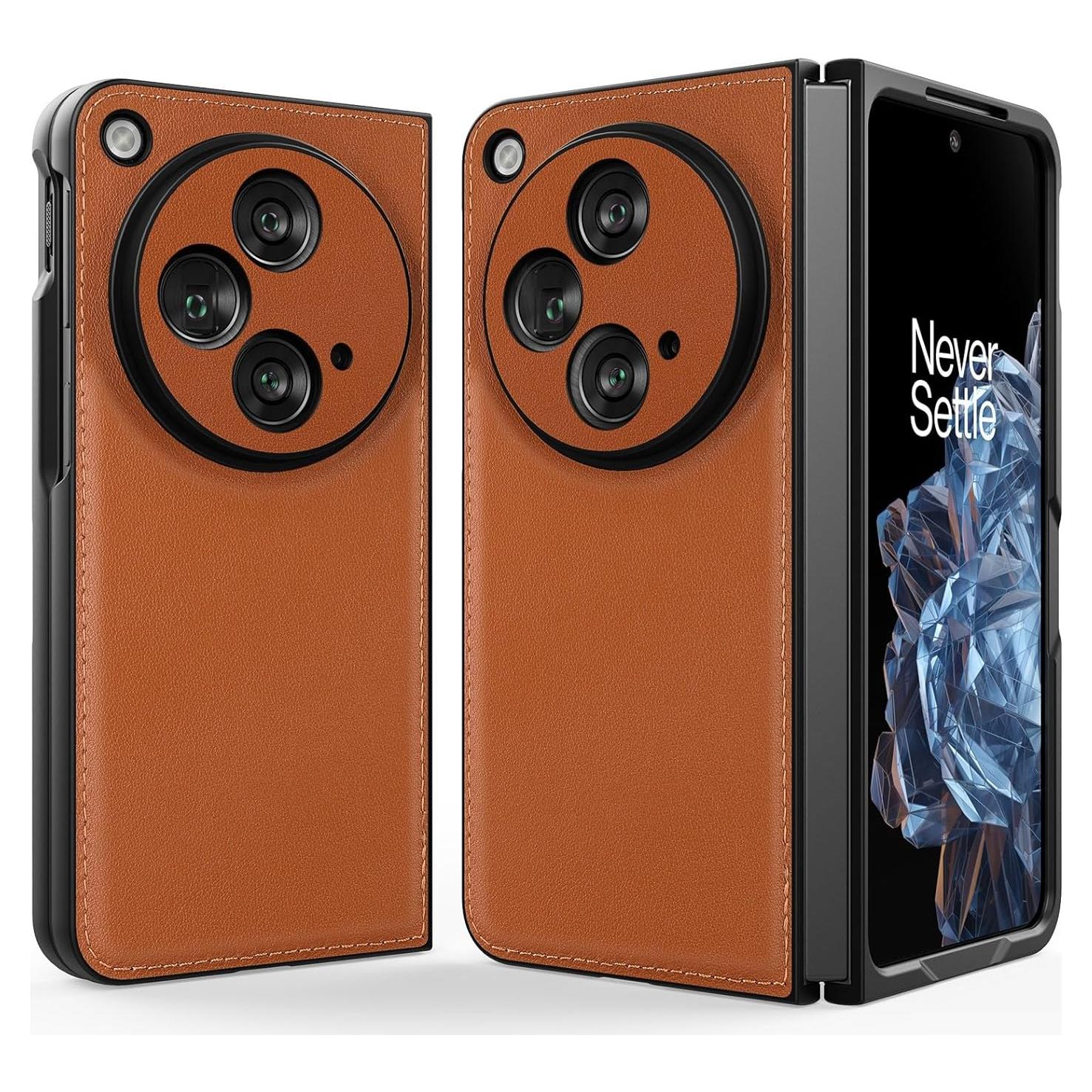 Funda de Cuero Genuino para OnePlus Open - Marrón