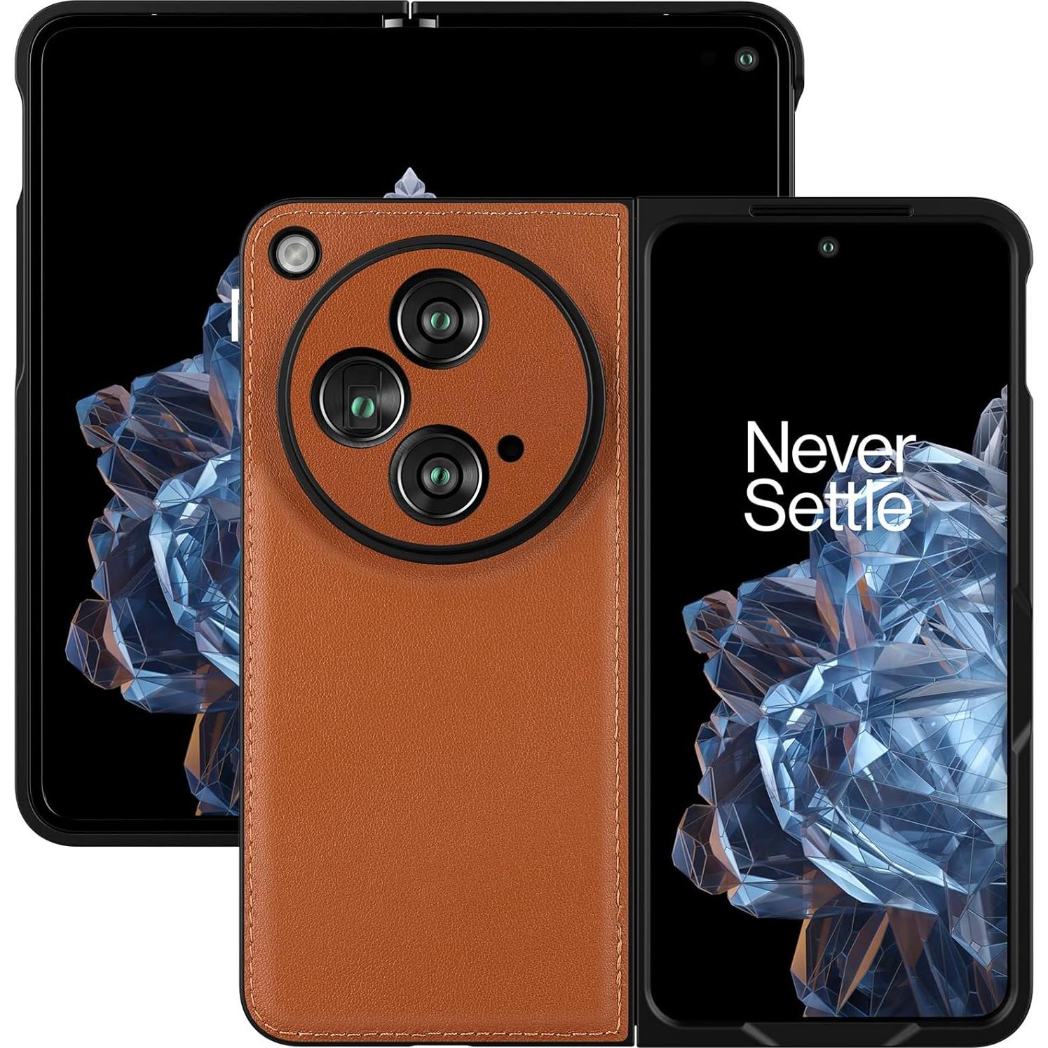 Funda de Cuero Genuino para OnePlus Open - Marrón