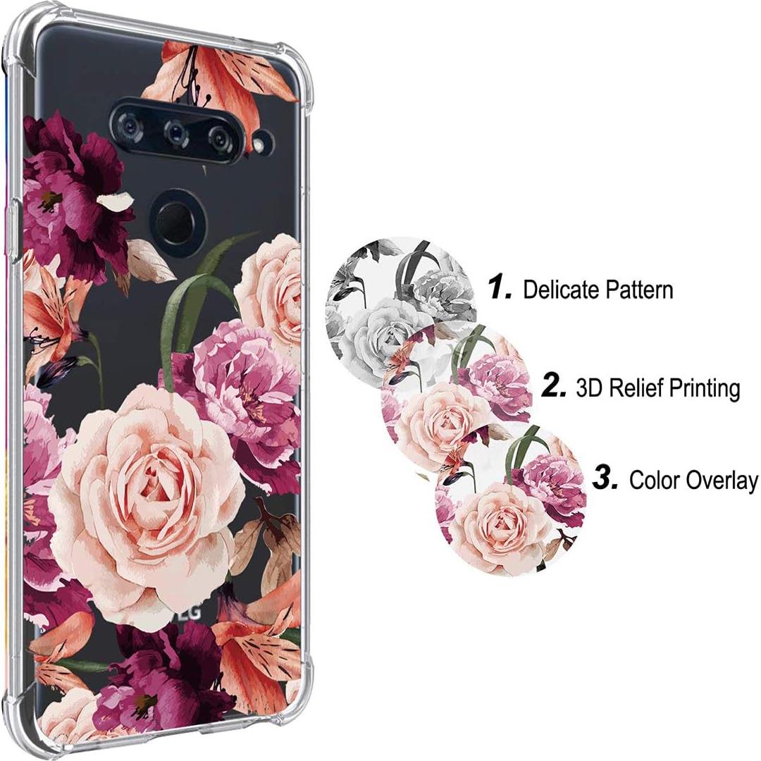 Funda Protectora TPU para LG V40 ThinQ Floral Morada