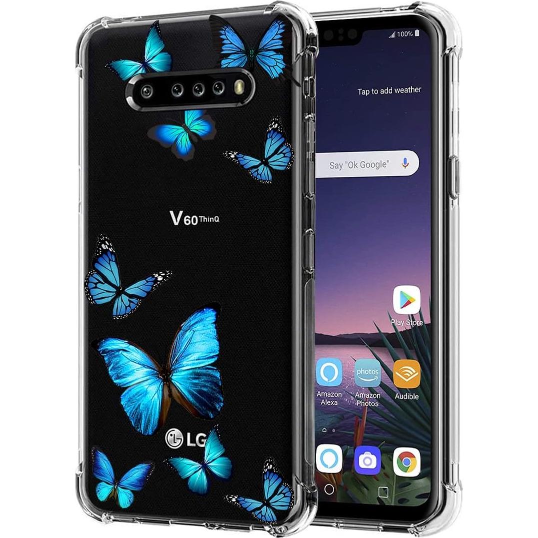 Funda Protectora LG V60 ThinQ 5G TPU Mariposa Azul Ultra Delgado