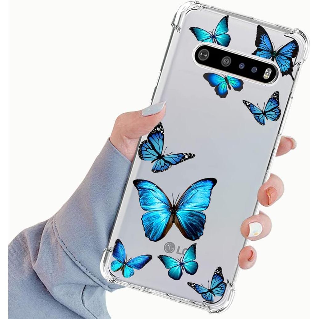 Funda Protectora LG V60 ThinQ 5G TPU Mariposa Azul Ultra Delgado