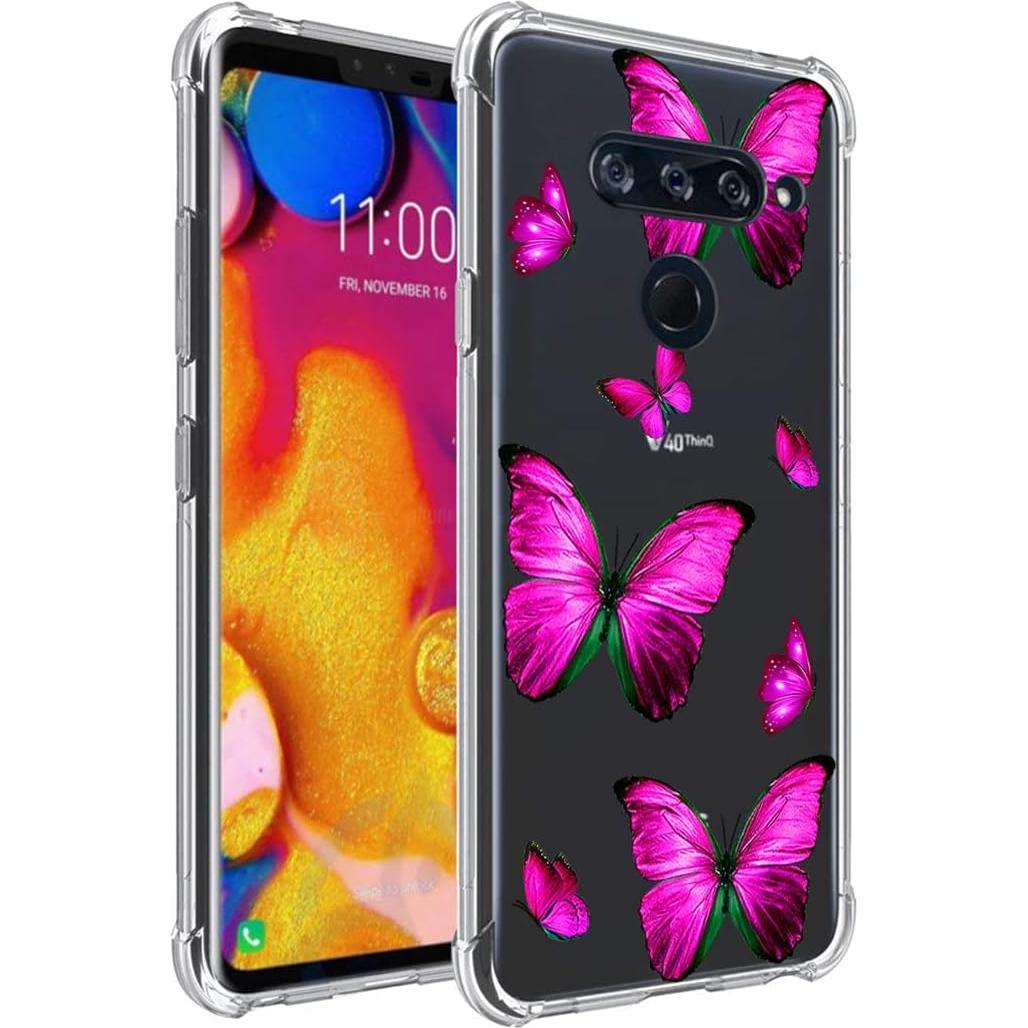 Funda Bumper TPU LG V40 ThinQ 6.4" Mariposa Rosa
