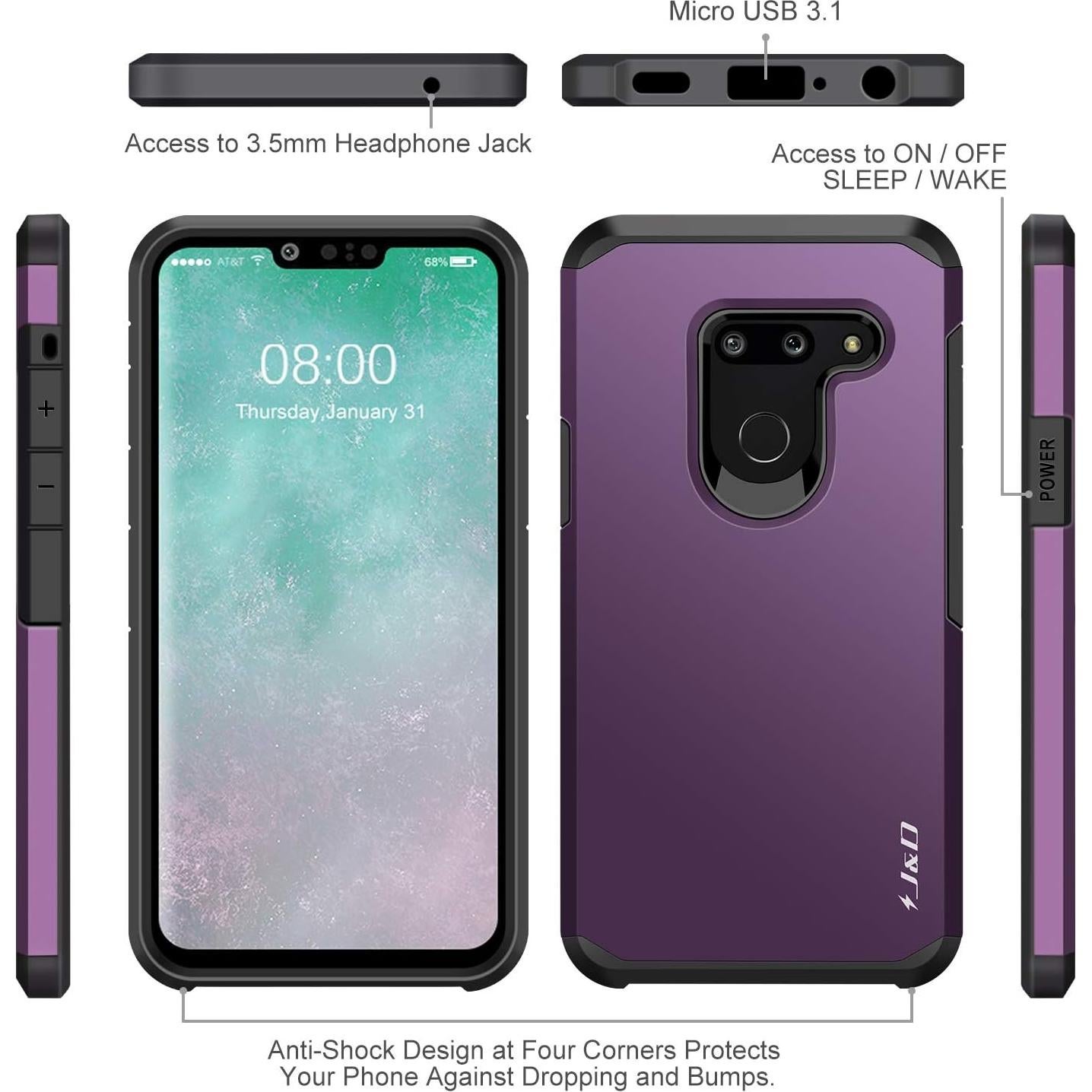 Funda Bumper Híbrida J&D para LG G8 ThinQ - Resistente a Golpes - Púrpura