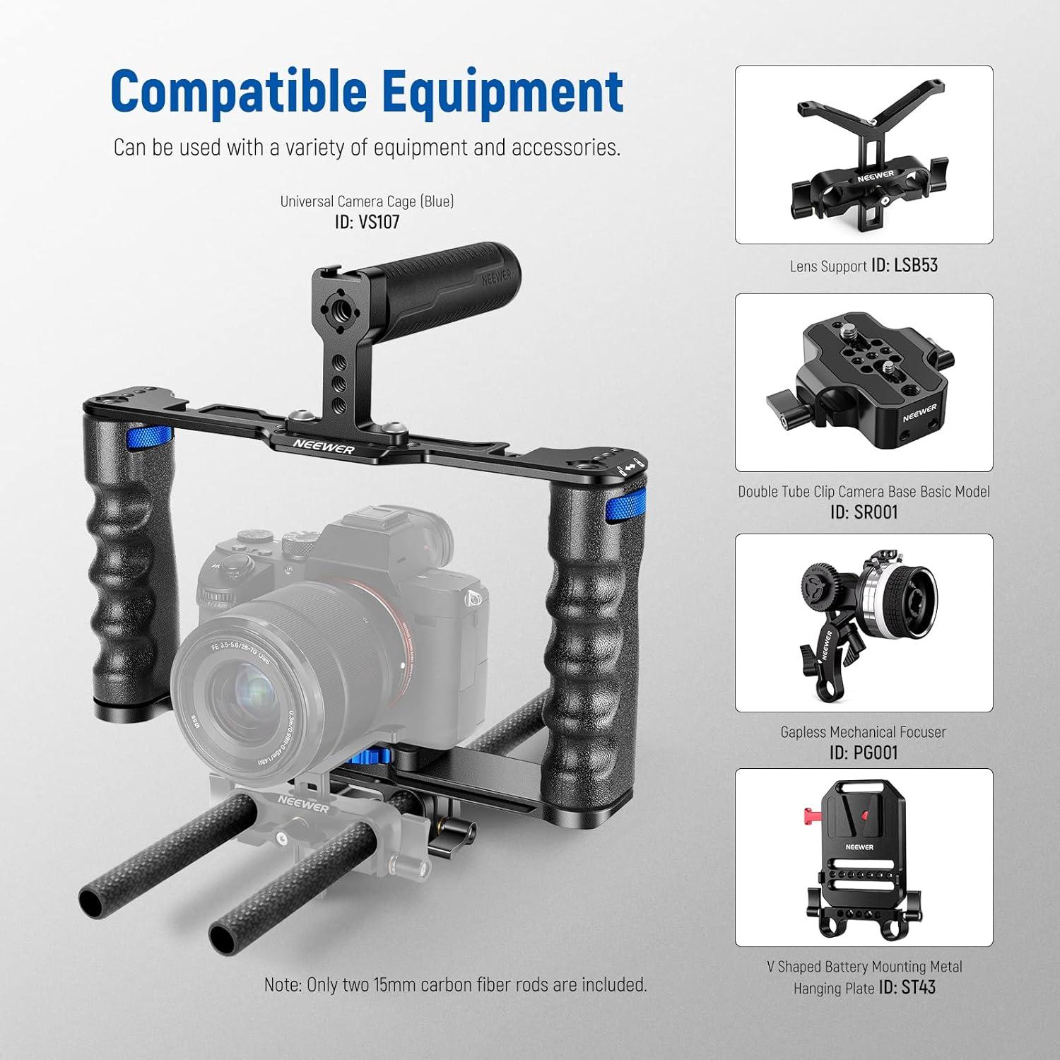 Varillas de Fibra de Carbono NEEWER 15mm Paquete de 2 - 30cm