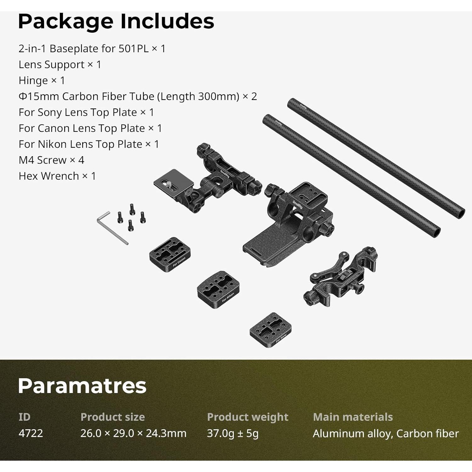Soporte para Lentes de Cámara SmallRig 501PL Ligero 6kg