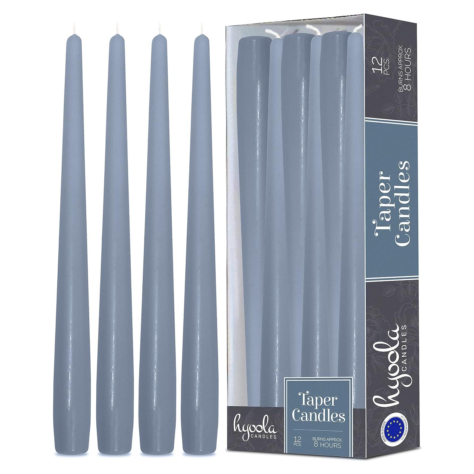 Velas Taper Sin Aroma Hyoola 25.4 cm Gris Azul Paquete 12