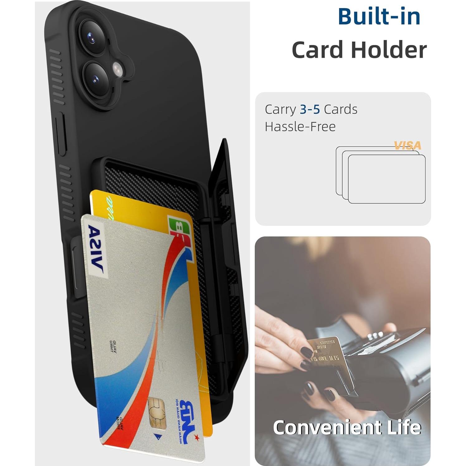 Funda para iPhone 16 6.1" BANLEA con soporte de tarjetas y espejo