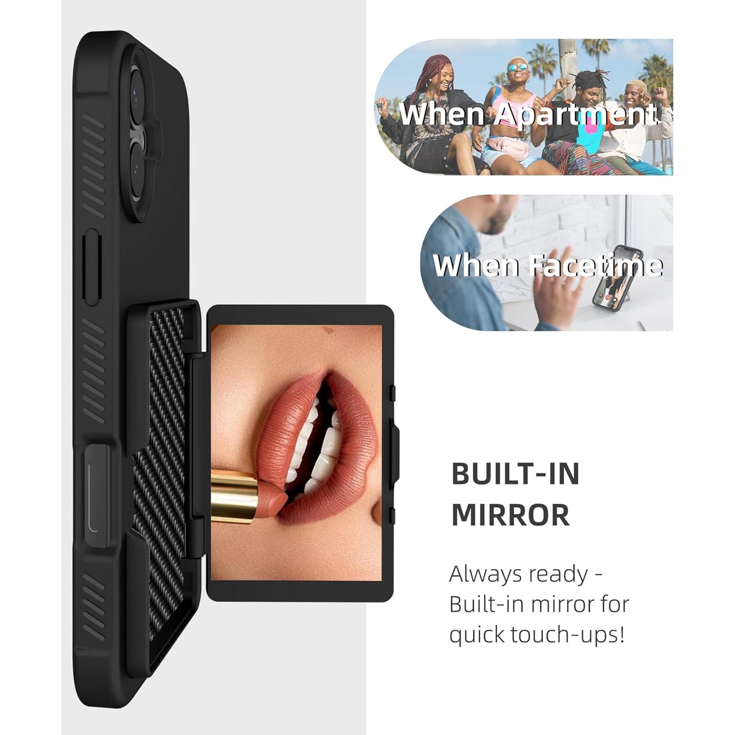 Funda para iPhone 16 6.1" BANLEA con soporte de tarjetas y espejo