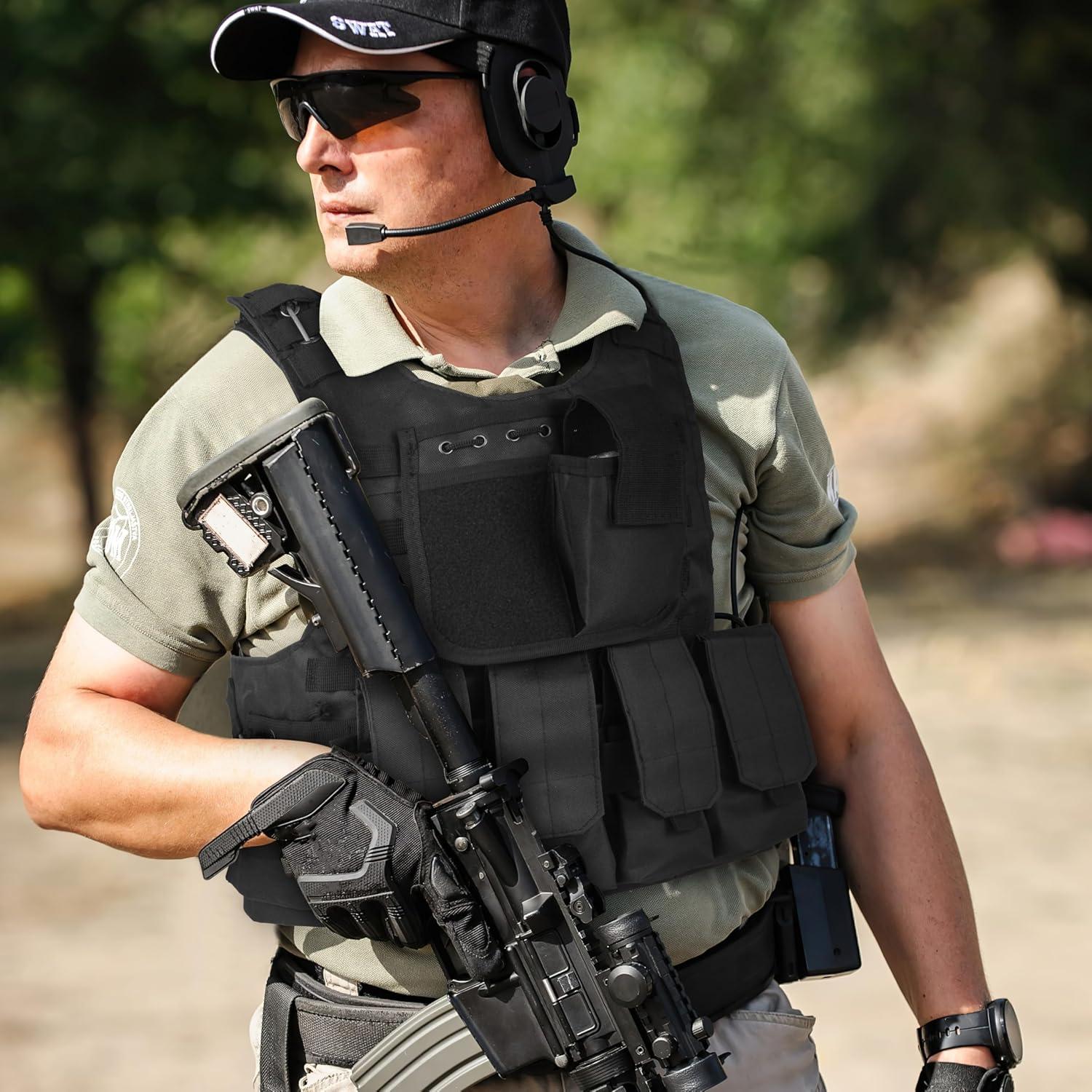 Conjunto Chaleco Táctico Ouraqto Airsoft Negro S-XXL