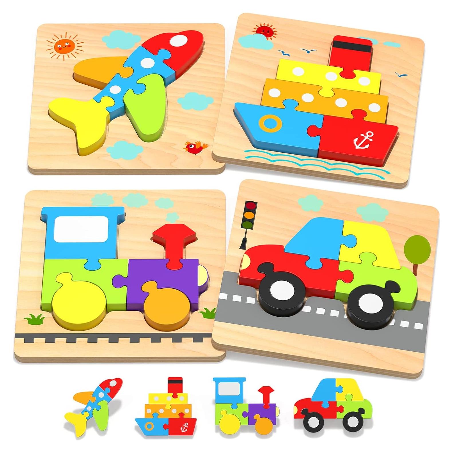 Rompecabezas de Madera Yetonamr para Niños 1-3 Años - 4 Vehículos