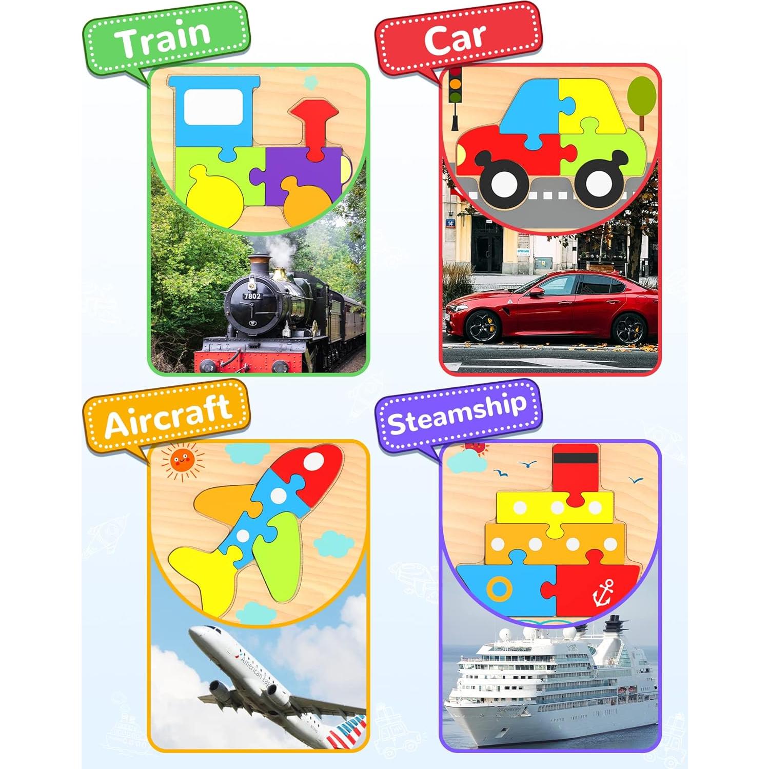 Rompecabezas de Madera Yetonamr para Niños 1-3 Años - 4 Vehículos