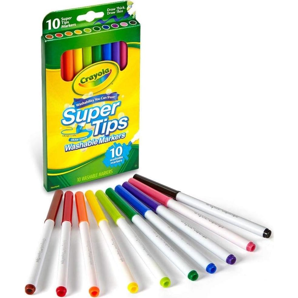 Marcadores Super Tips Lavables Crayola 10 Colores Punta Ancha/Fina