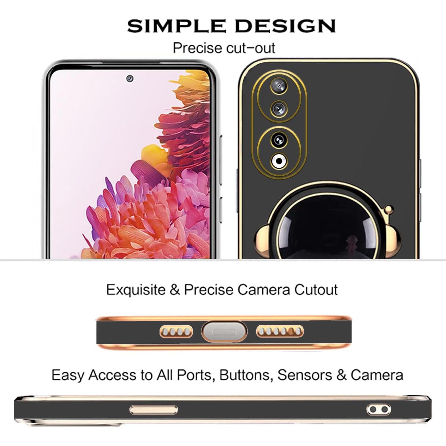 Funda de Silicona Honor 90 con Soporte Astronauta - Negro