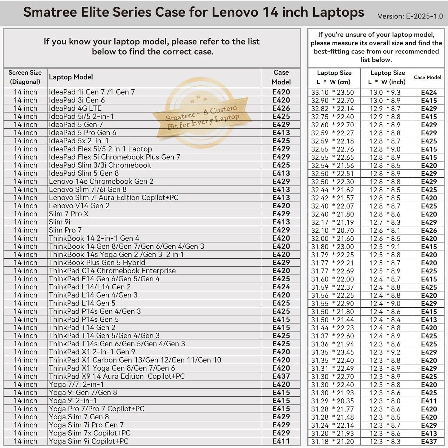 Funda para Laptop 14" Smatree E413 para Lenovo Yoga y ThinkPad