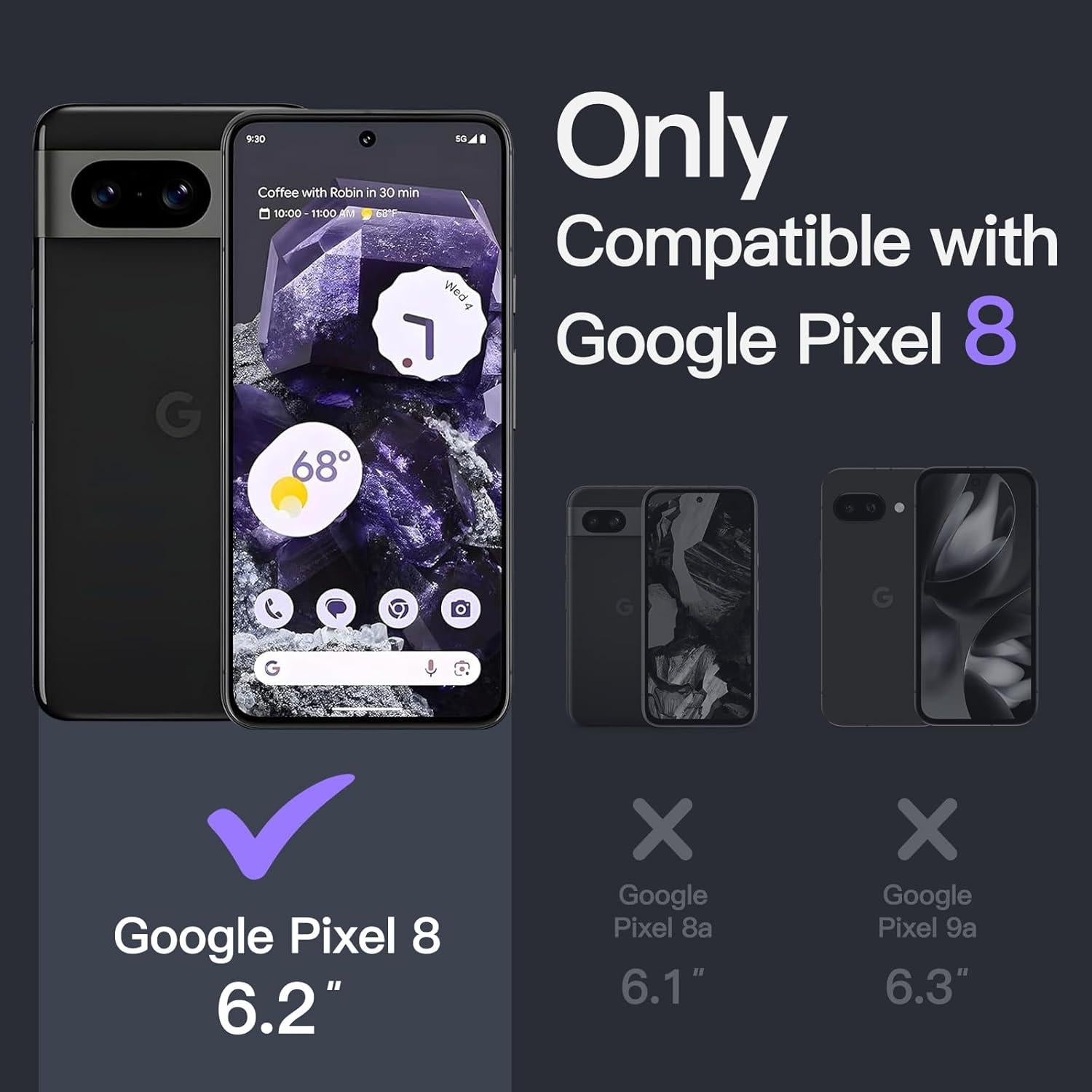 Funda JETech para Google Pixel 8 15.5cm Obsidiana a Prueba de Golpes