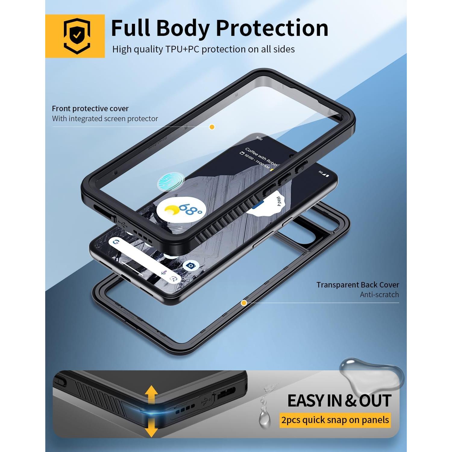 Funda Impermeable Lanhiem para Google Pixel 8 Pro, Negra