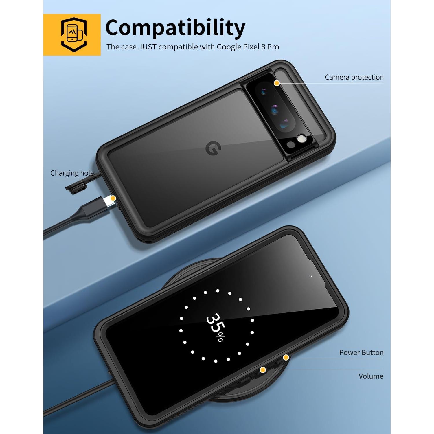 Funda Impermeable Lanhiem para Google Pixel 8 Pro, Negra