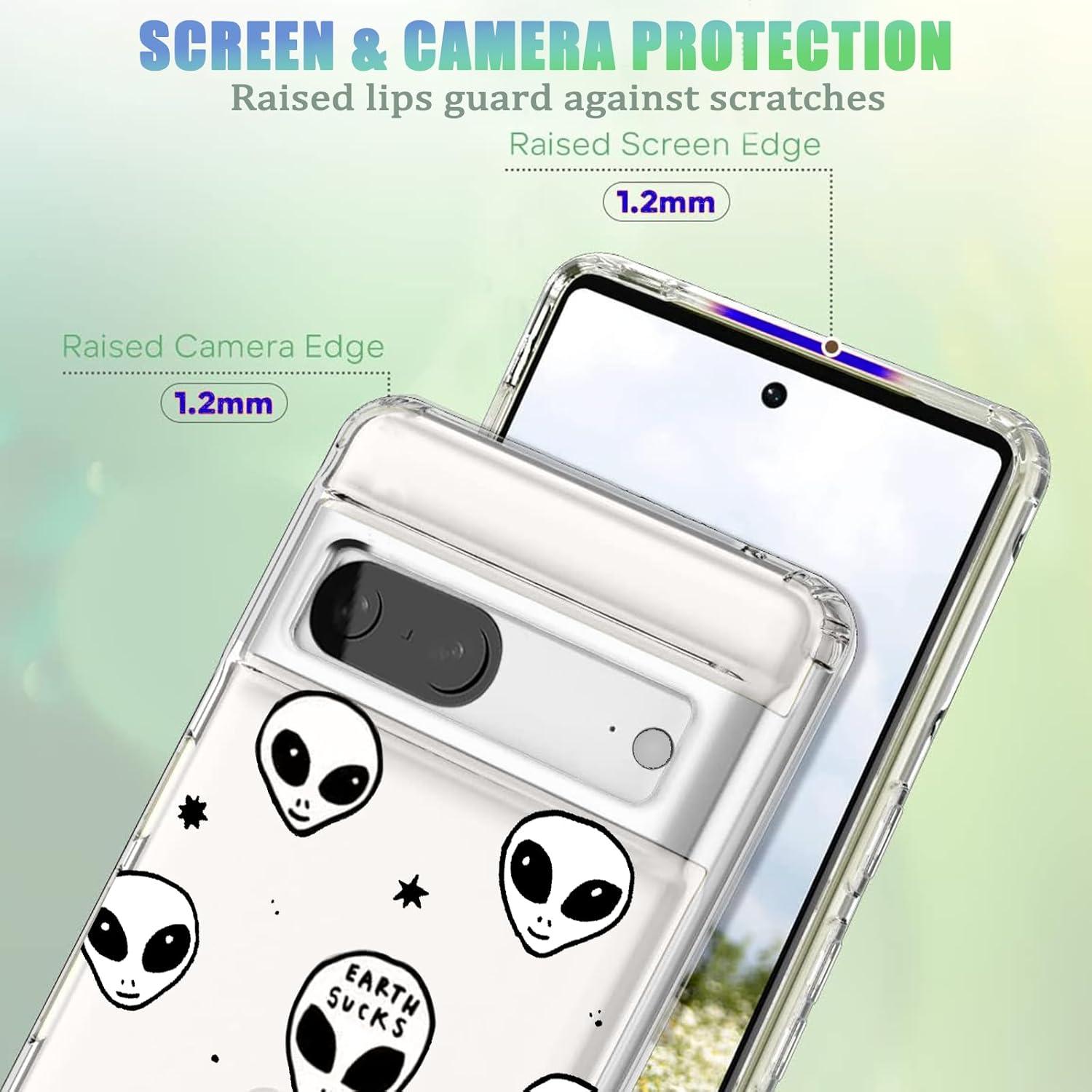 Phone Case for Google Pixel 8 Clear Case with Alien Design Soft TPU Shock Absorption Slim Embossed Pattern Protective Back Cover for Pixel 8 -Alien