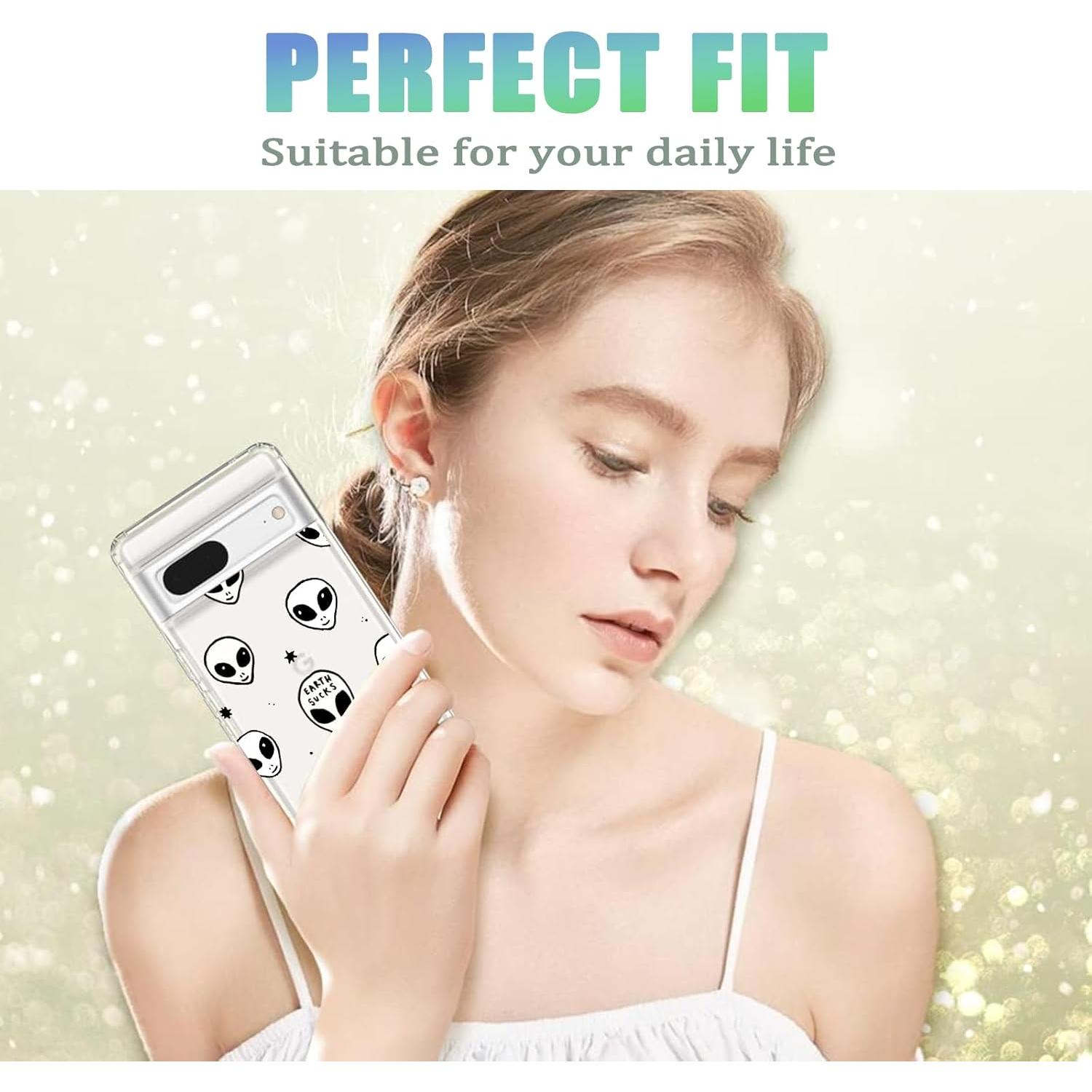 Phone Case for Google Pixel 8 Clear Case with Alien Design Soft TPU Shock Absorption Slim Embossed Pattern Protective Back Cover for Pixel 8 -Alien