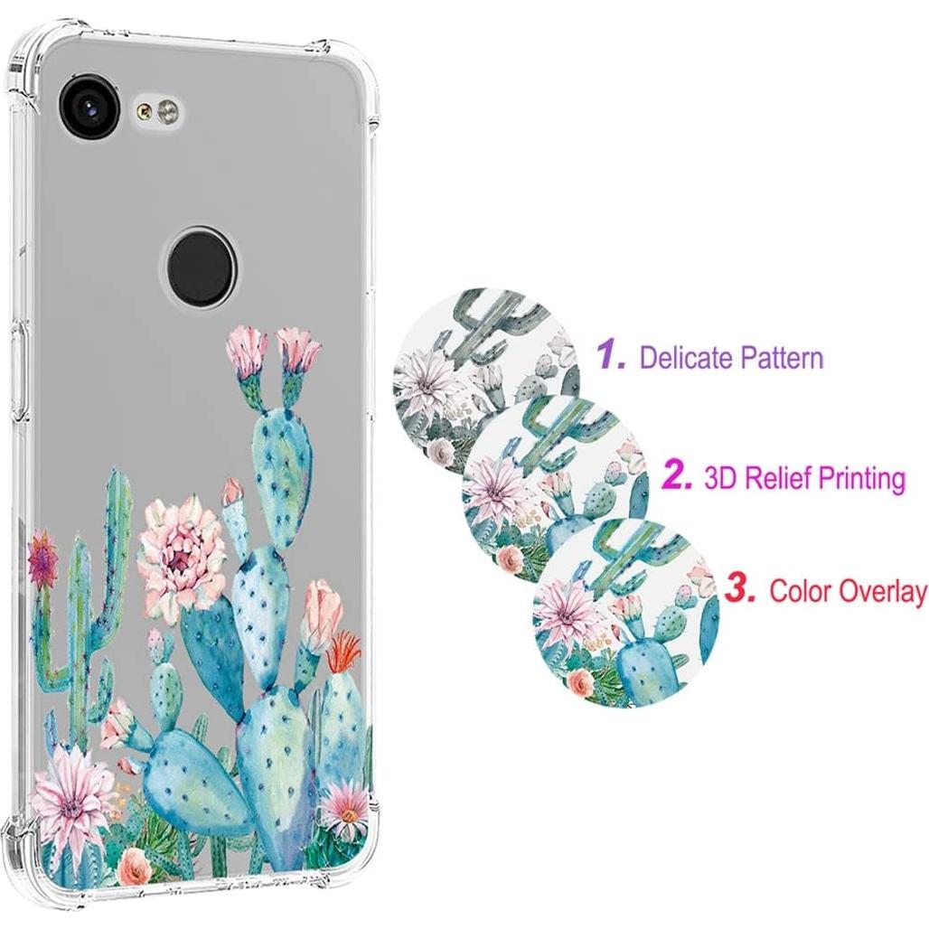 Funda TPU para Google Pixel 3 XL - Floral Cactus, 6.3"