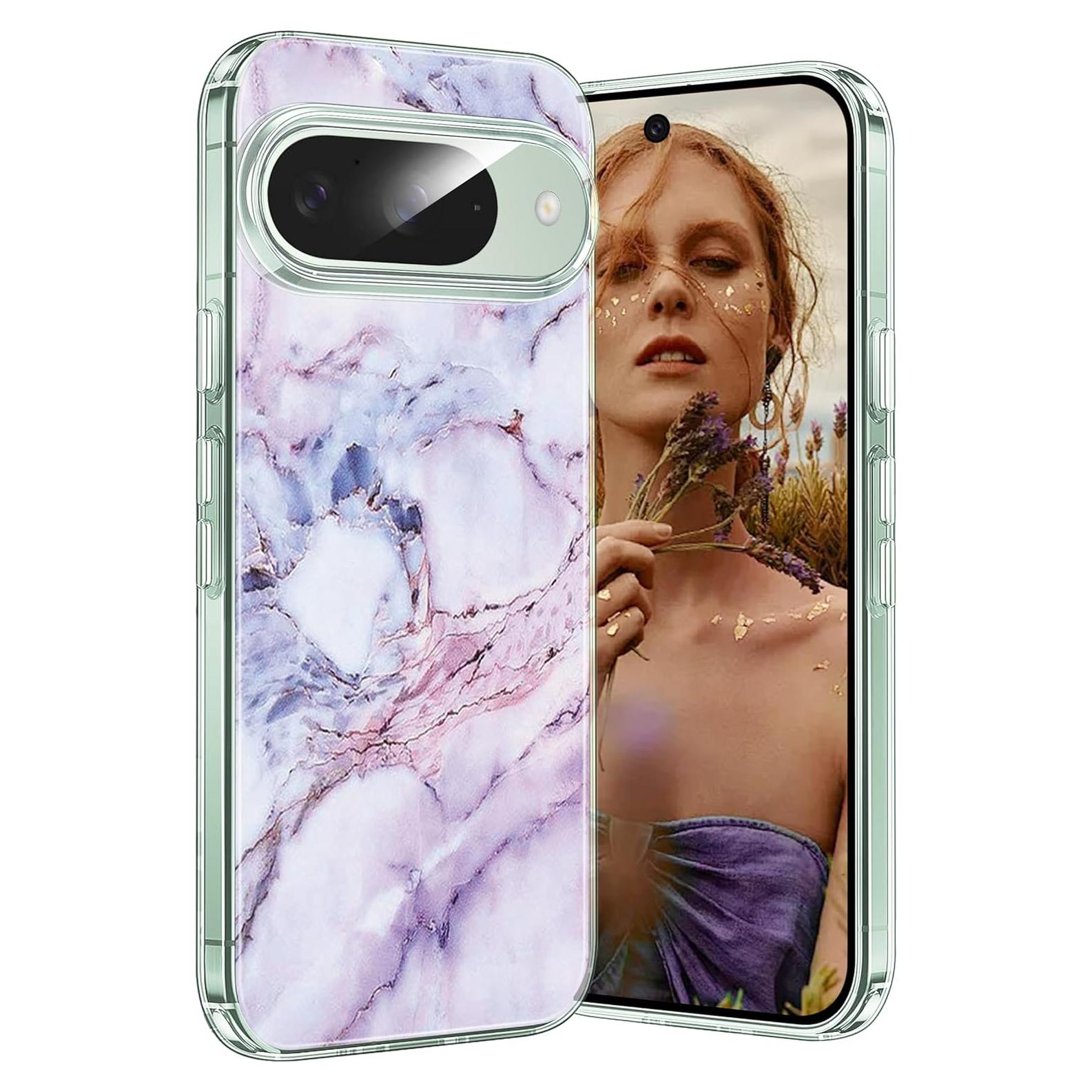 Funda de TPU clara para Google Pixel 9/9 Pro 5G - Floral Púrpura