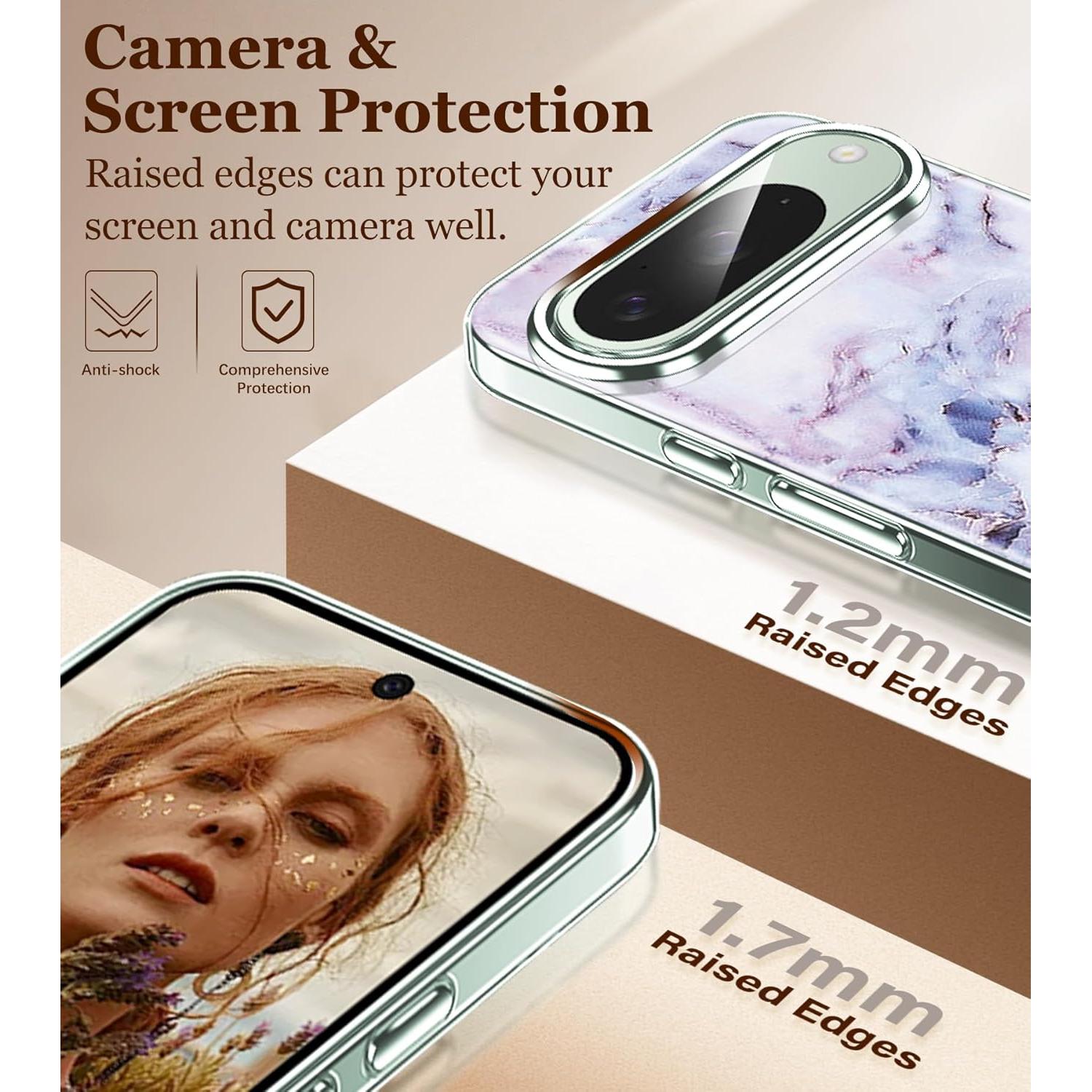 Funda de TPU clara para Google Pixel 9/9 Pro 5G - Floral Púrpura