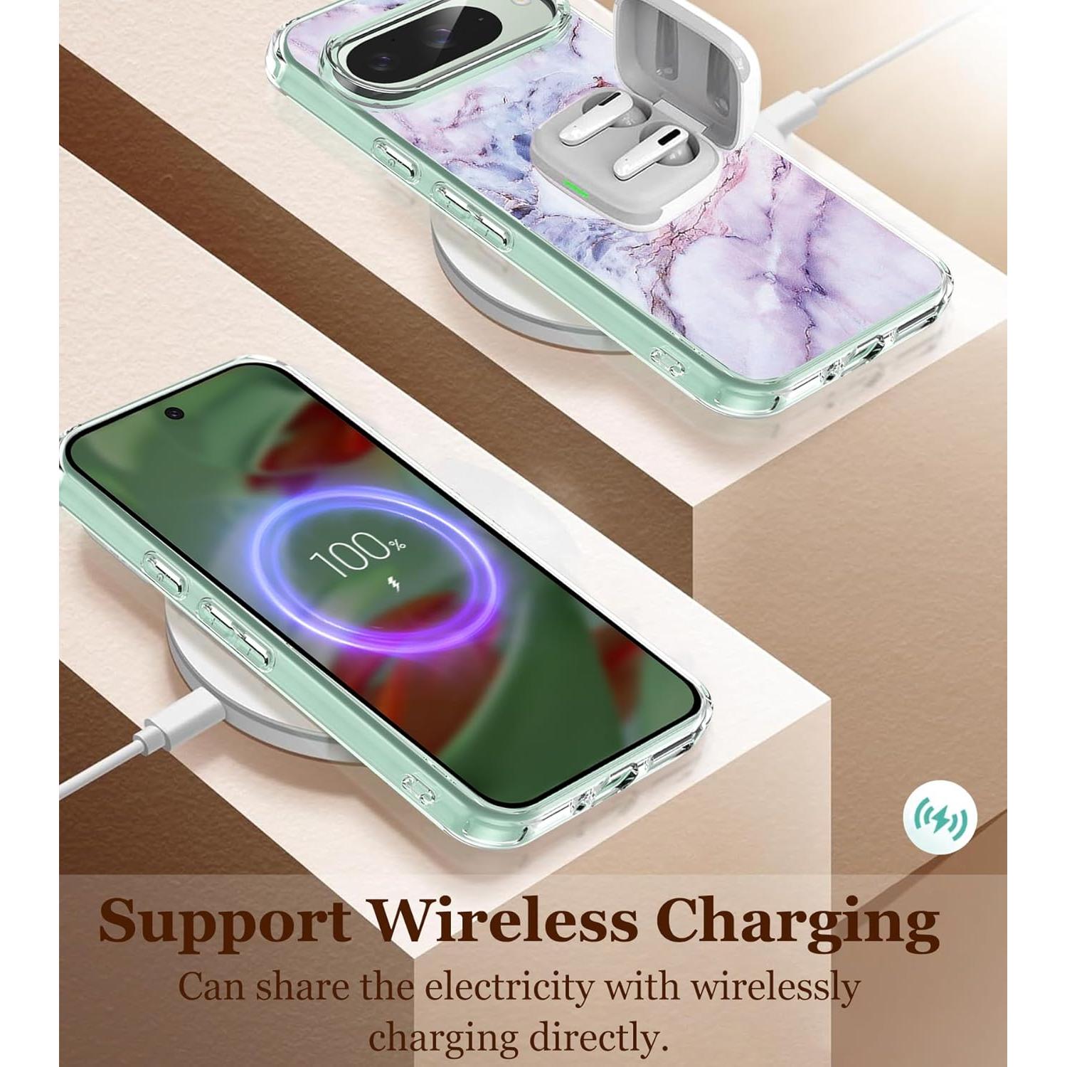 Funda de TPU clara para Google Pixel 9/9 Pro 5G - Floral Púrpura