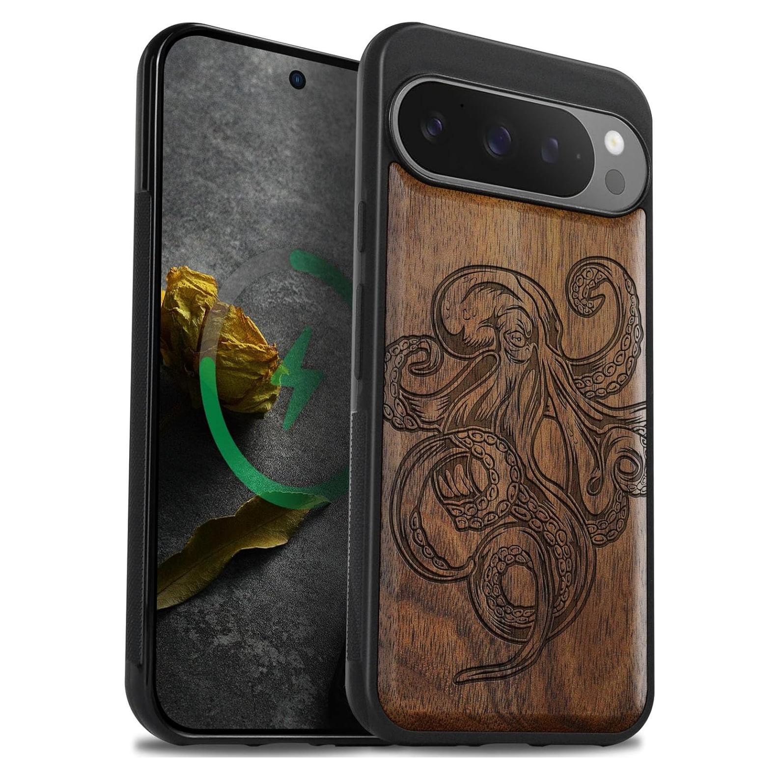 Funda de Madera Carveit para Google Pixel 9 Pro XL - Pulpo