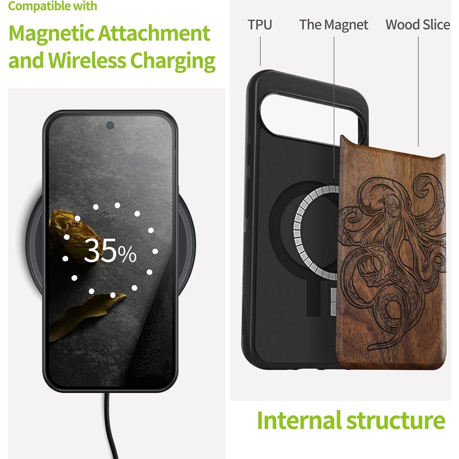 Funda de Madera Carveit para Google Pixel 9 Pro XL - Pulpo