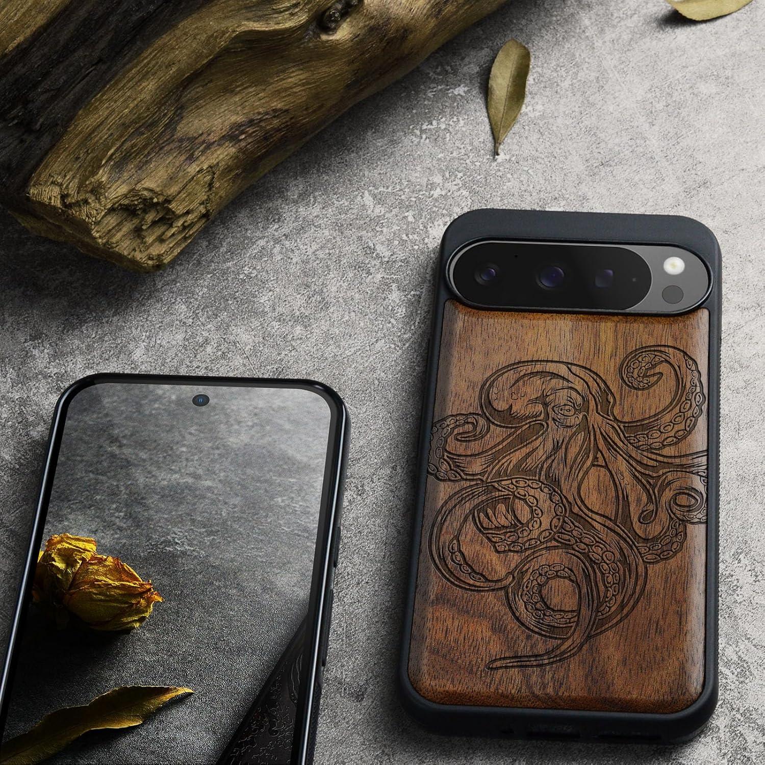 Funda de Madera Carveit para Google Pixel 9 Pro XL - Pulpo