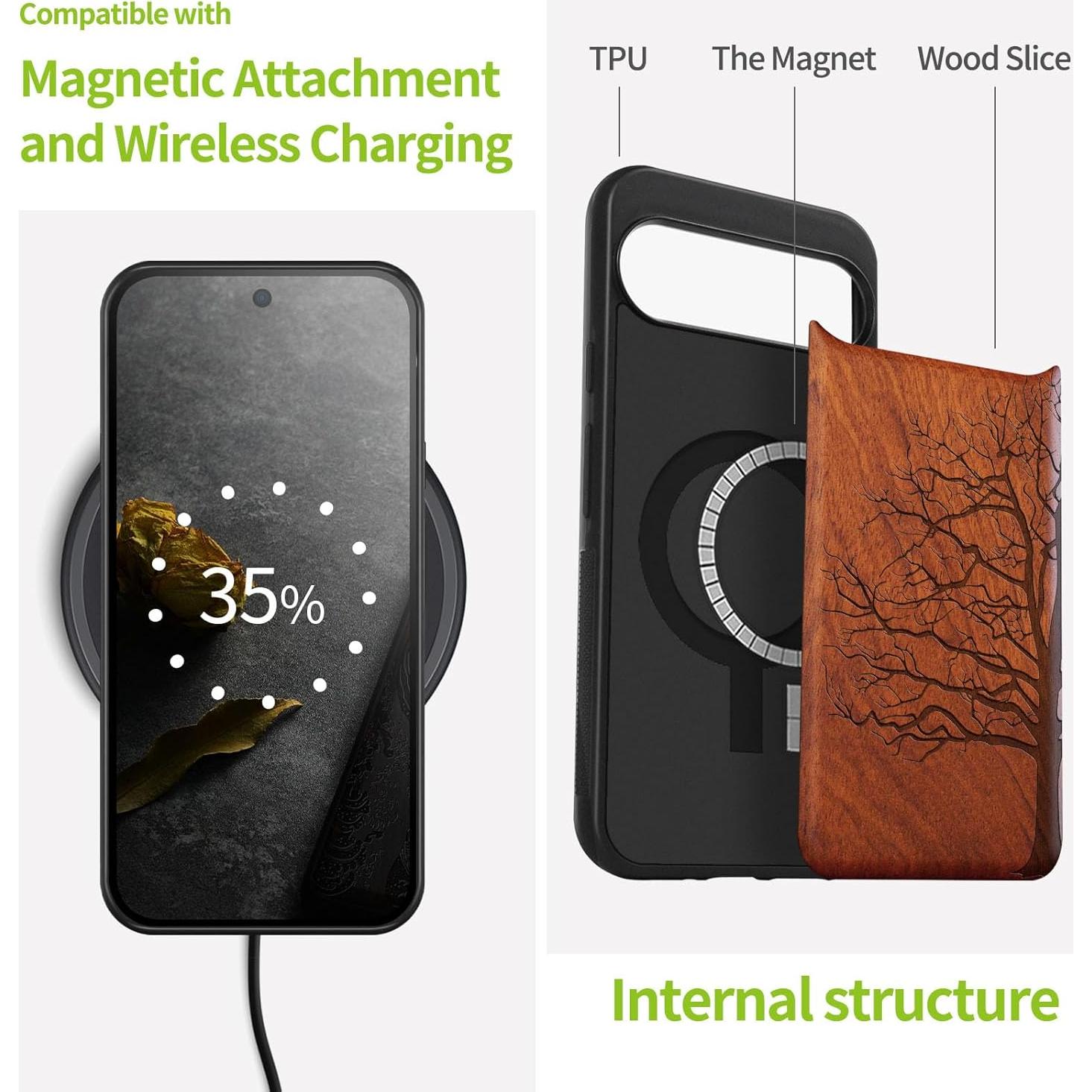 Funda de Madera Carveit para Google Pixel 9 - TPU y Grabado Laser