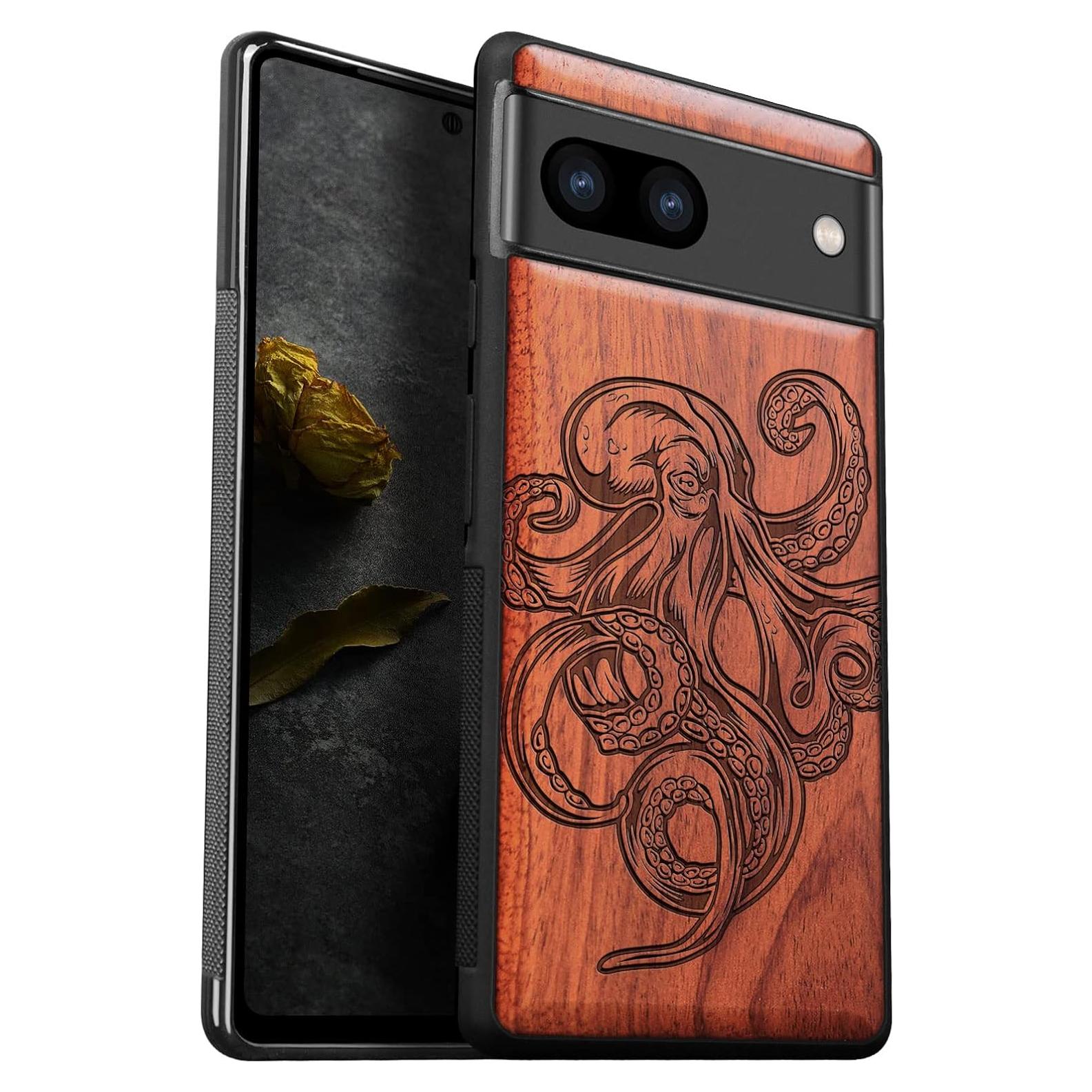 Funda de Madera Carveit para Google Pixel 8 - Pulpo-Rosy