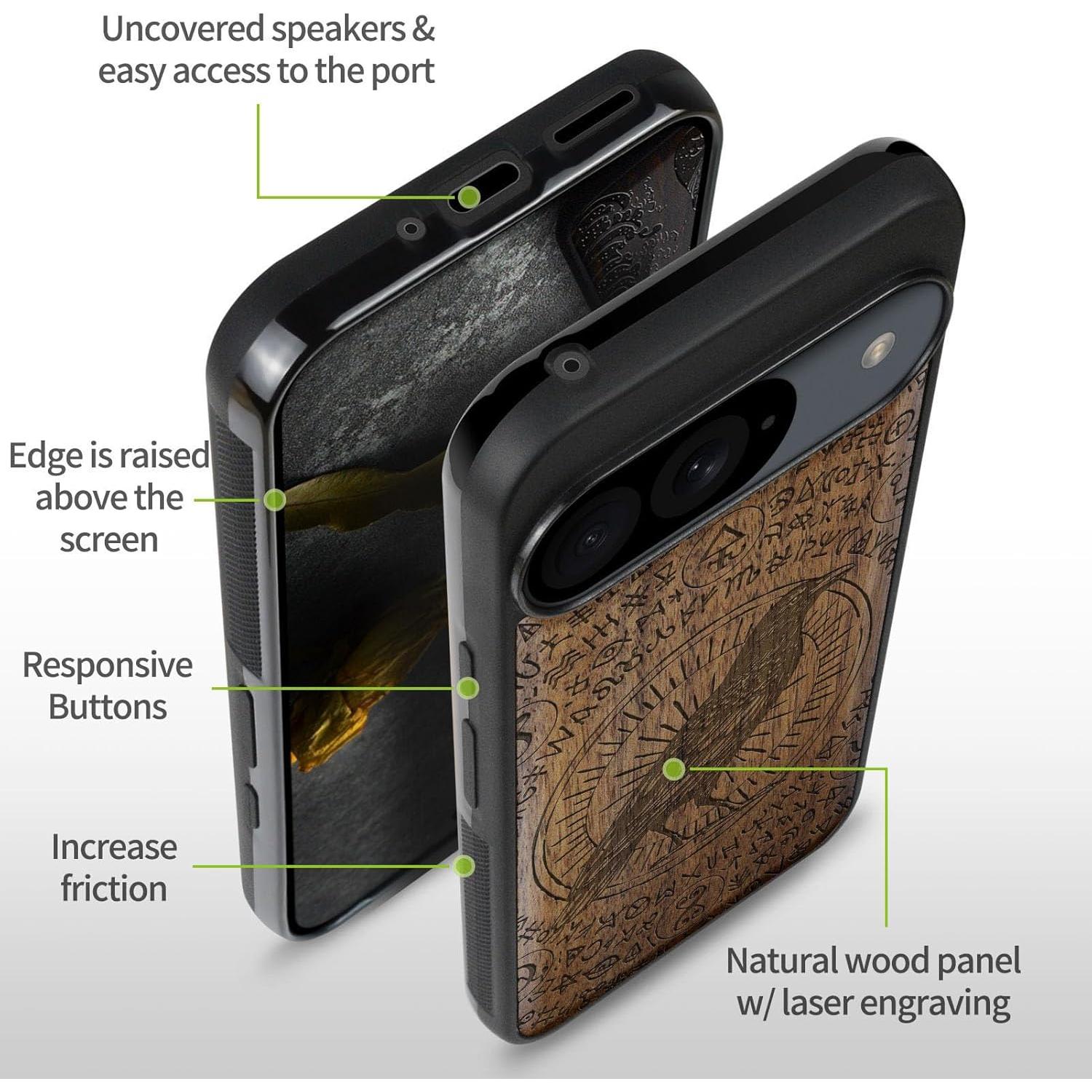 Funda de Madera Magnética Carveit para Google Pixel 9 - Cuervo Haloado