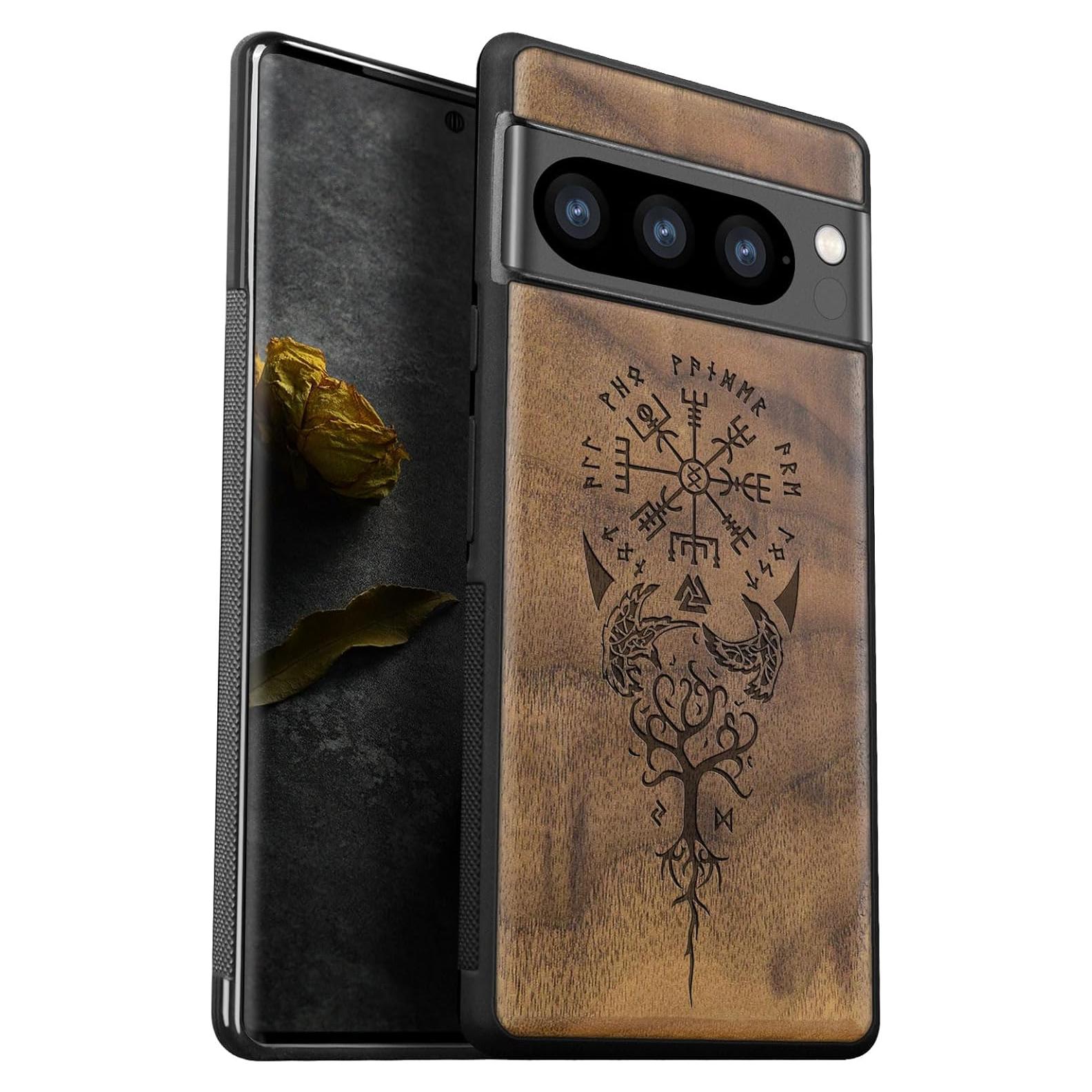 Funda de Madera Carveit para Google Pixel 8 Pro - Nuez-Vikingo