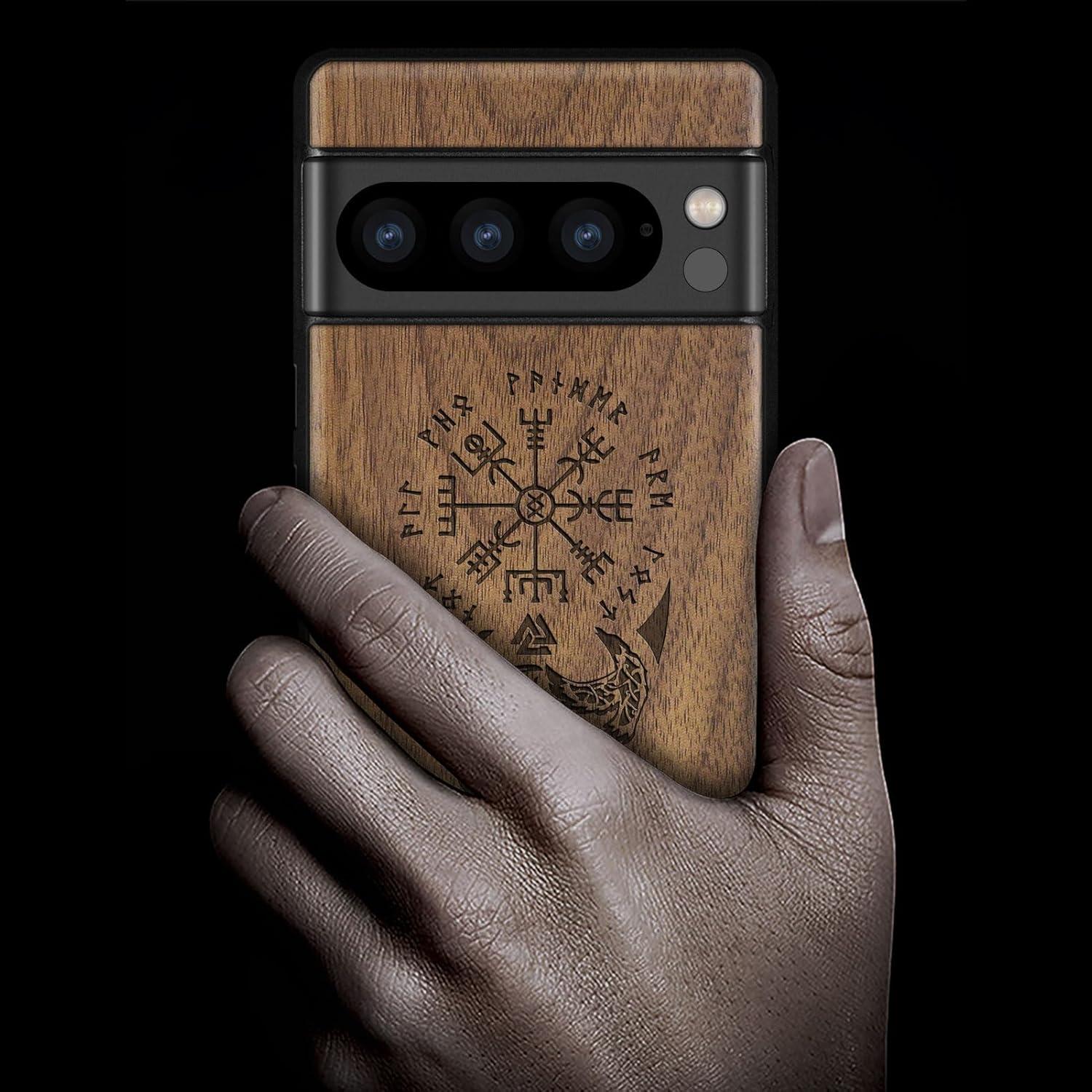 Funda de Madera Carveit para Google Pixel 8 Pro - Nuez-Vikingo