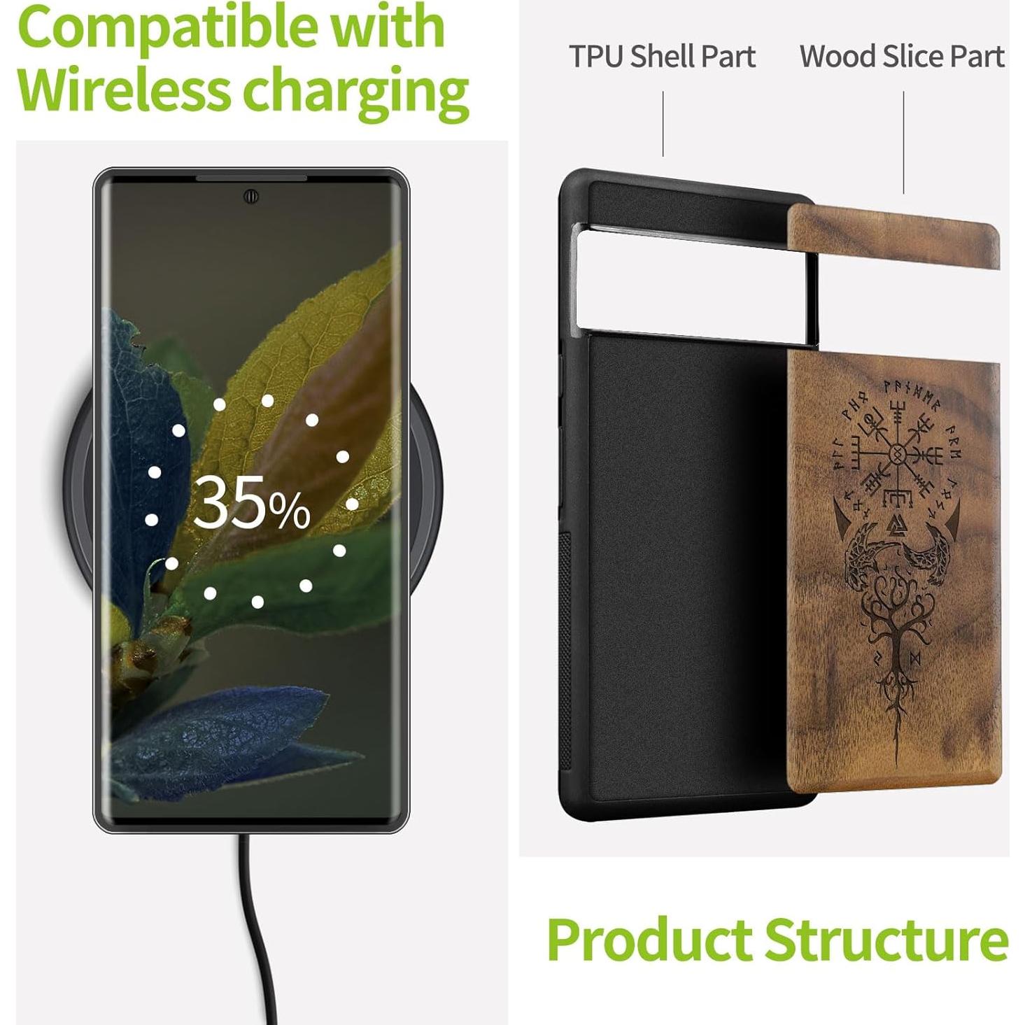 Funda de Madera Carveit para Google Pixel 8 Pro - Nuez-Vikingo